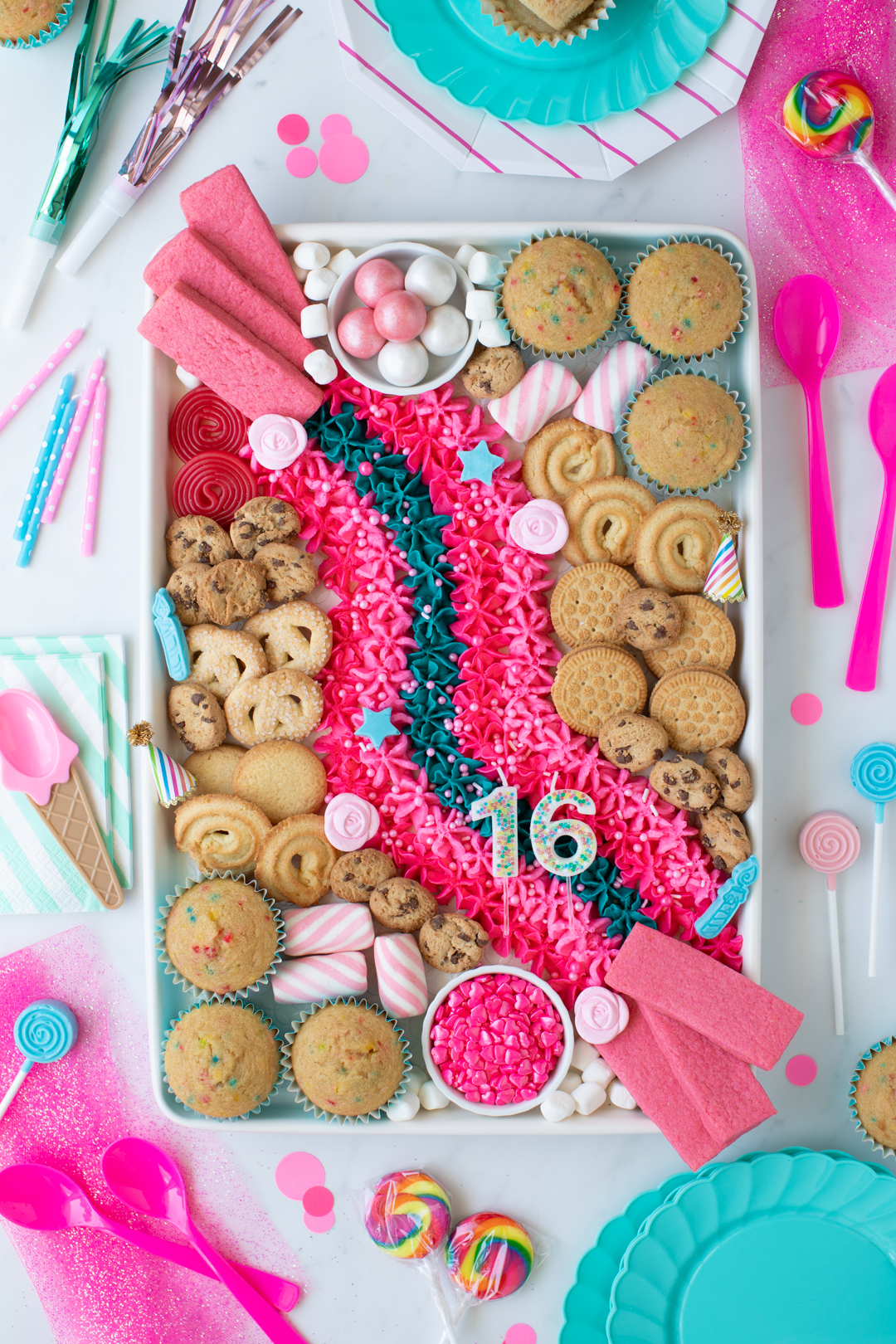 fun birthday buttercream board for the perfect birthday cake alternative. fun sleepover food. great for teen parties.