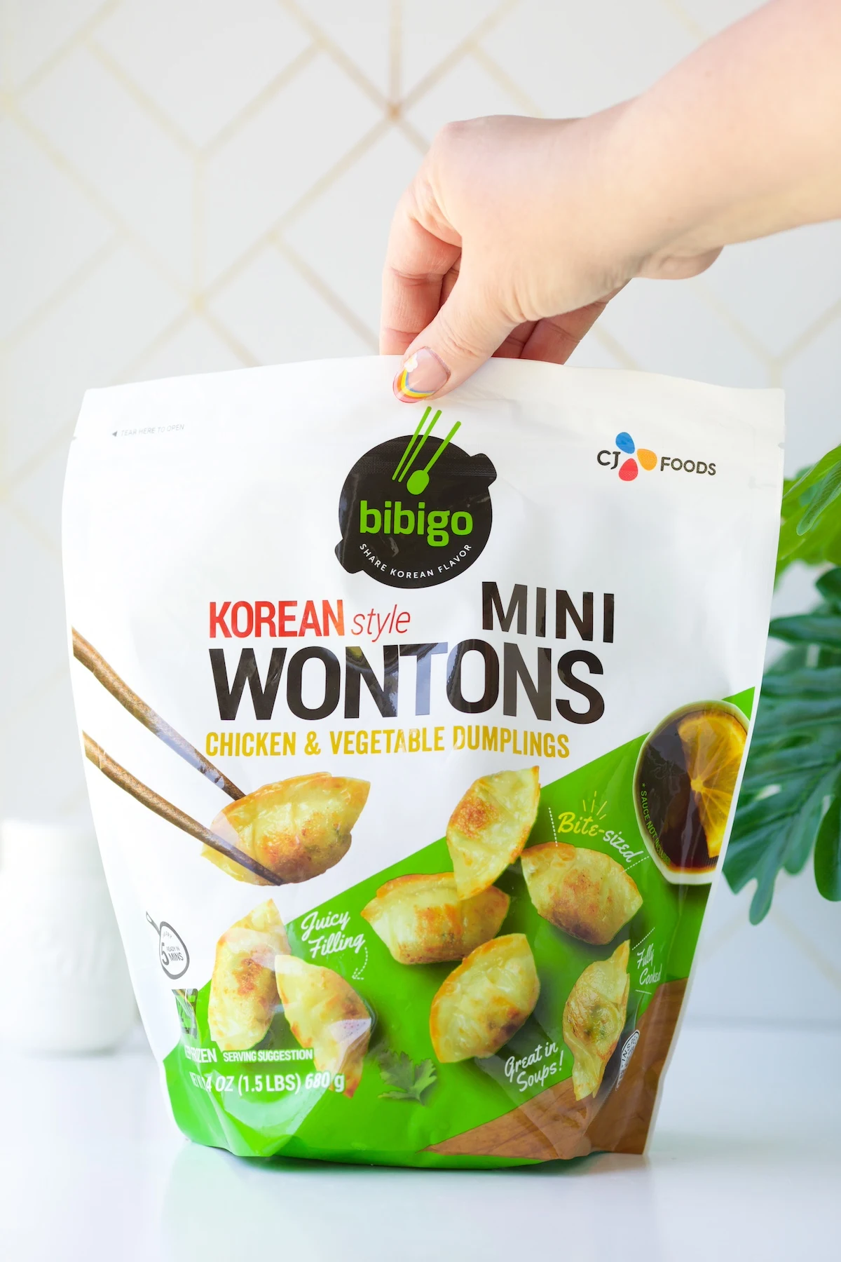 mini wontons chicken and vegetable bibigo brand package