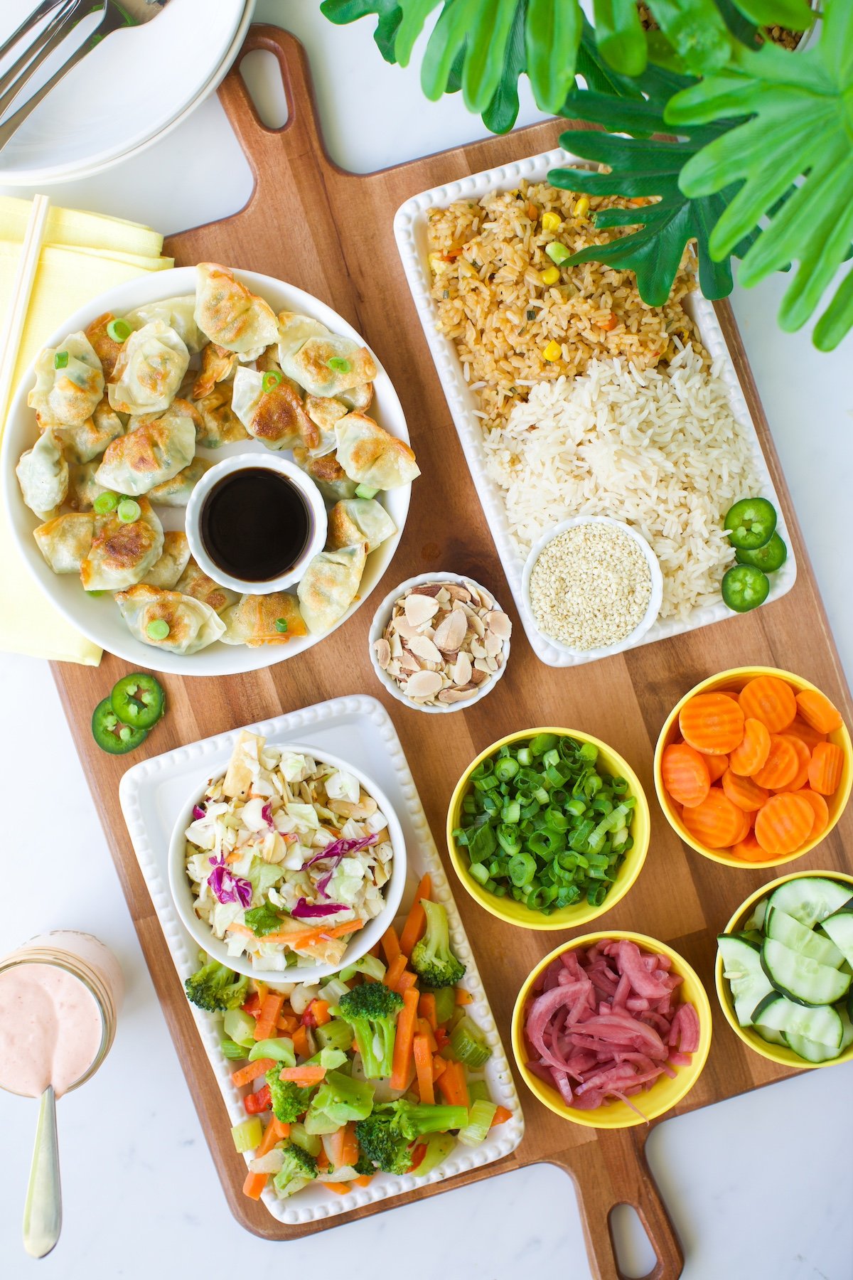 asian inspired rice charcuterie board for a fun family style dinner