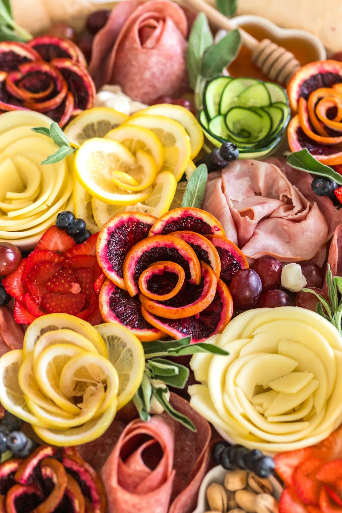 upclose of Flower Charcuterie Board 