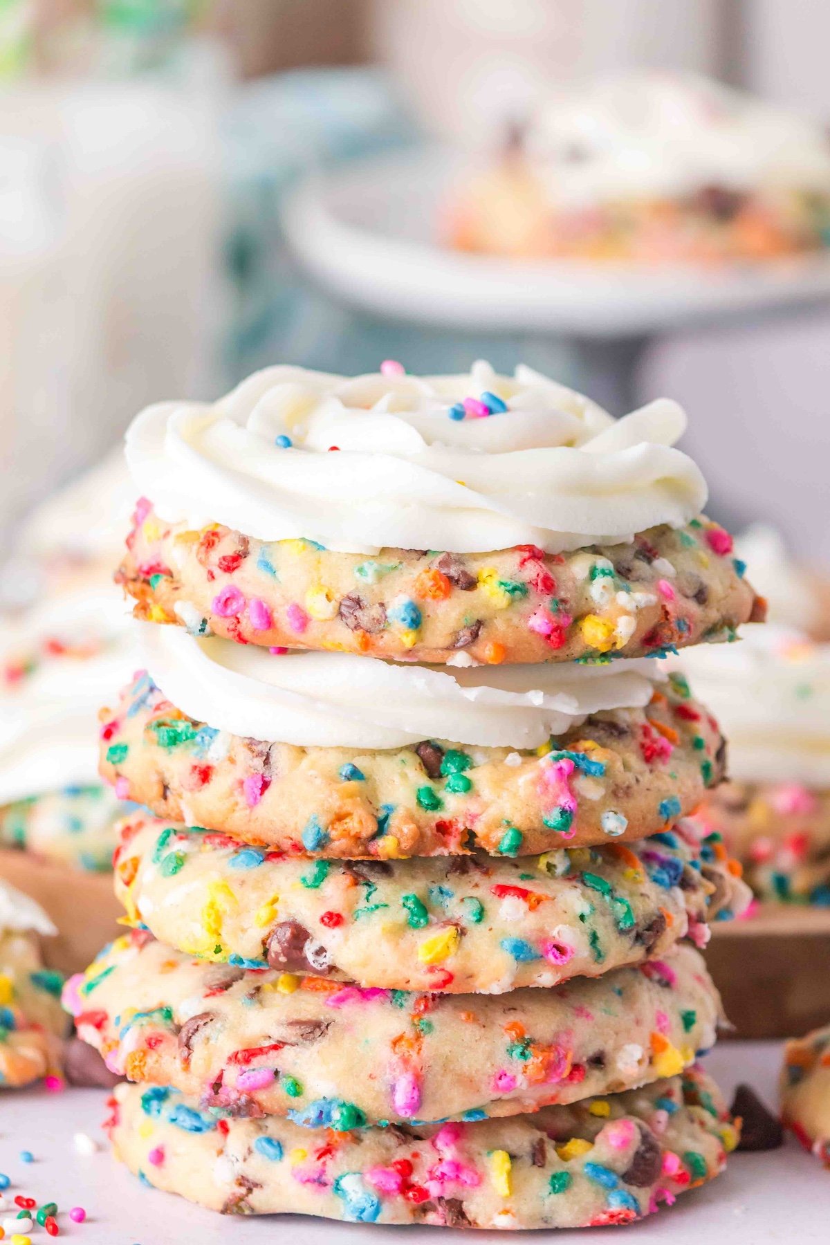 funfetti cookies in a stack