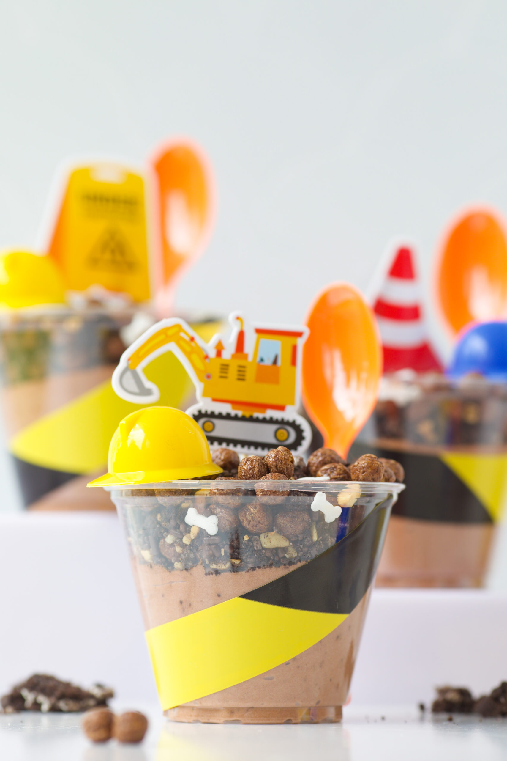 paw patrol rubble inspired construction dirt cups with pudding and crushed oreo