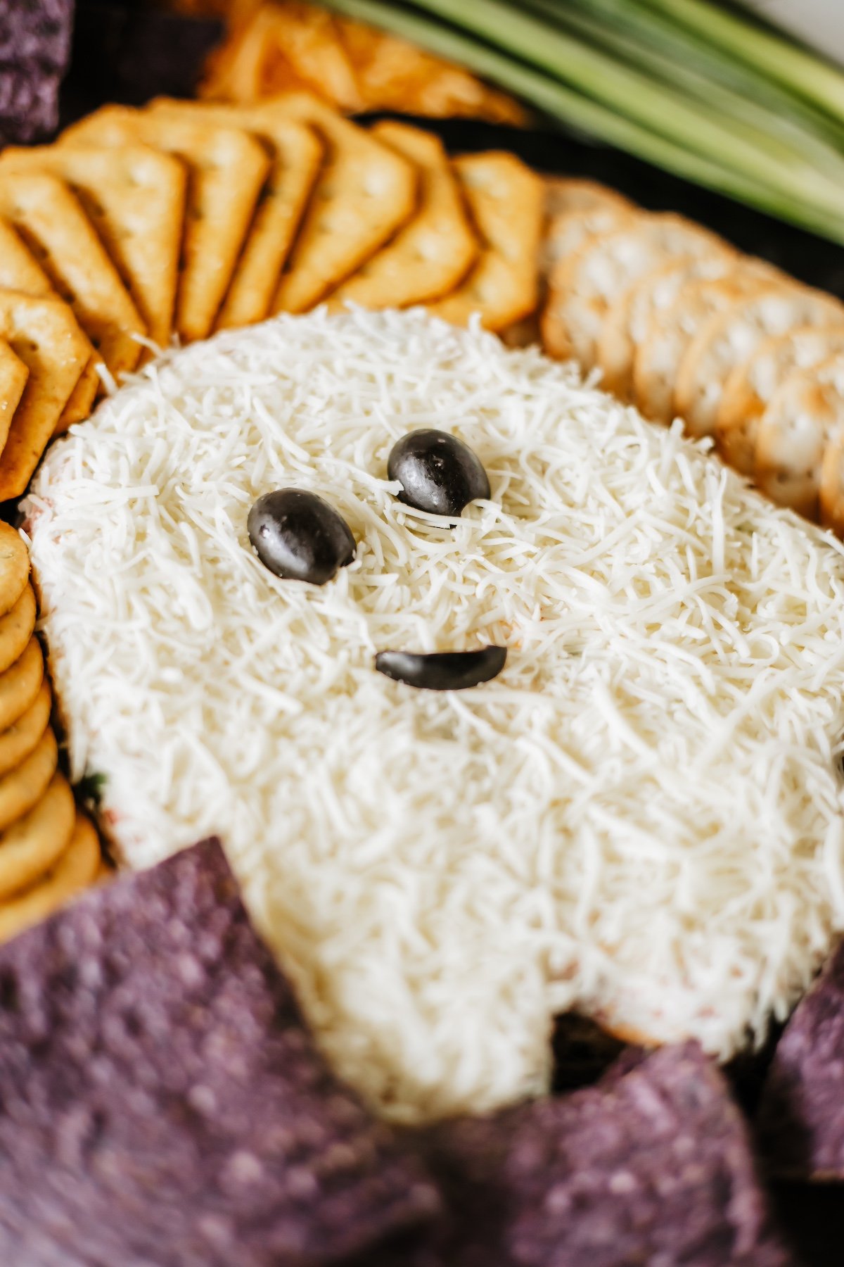 ghost cheeseball with crackers