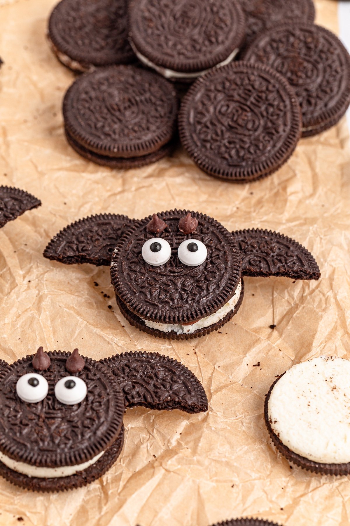 adding eyes to the top of the cookies