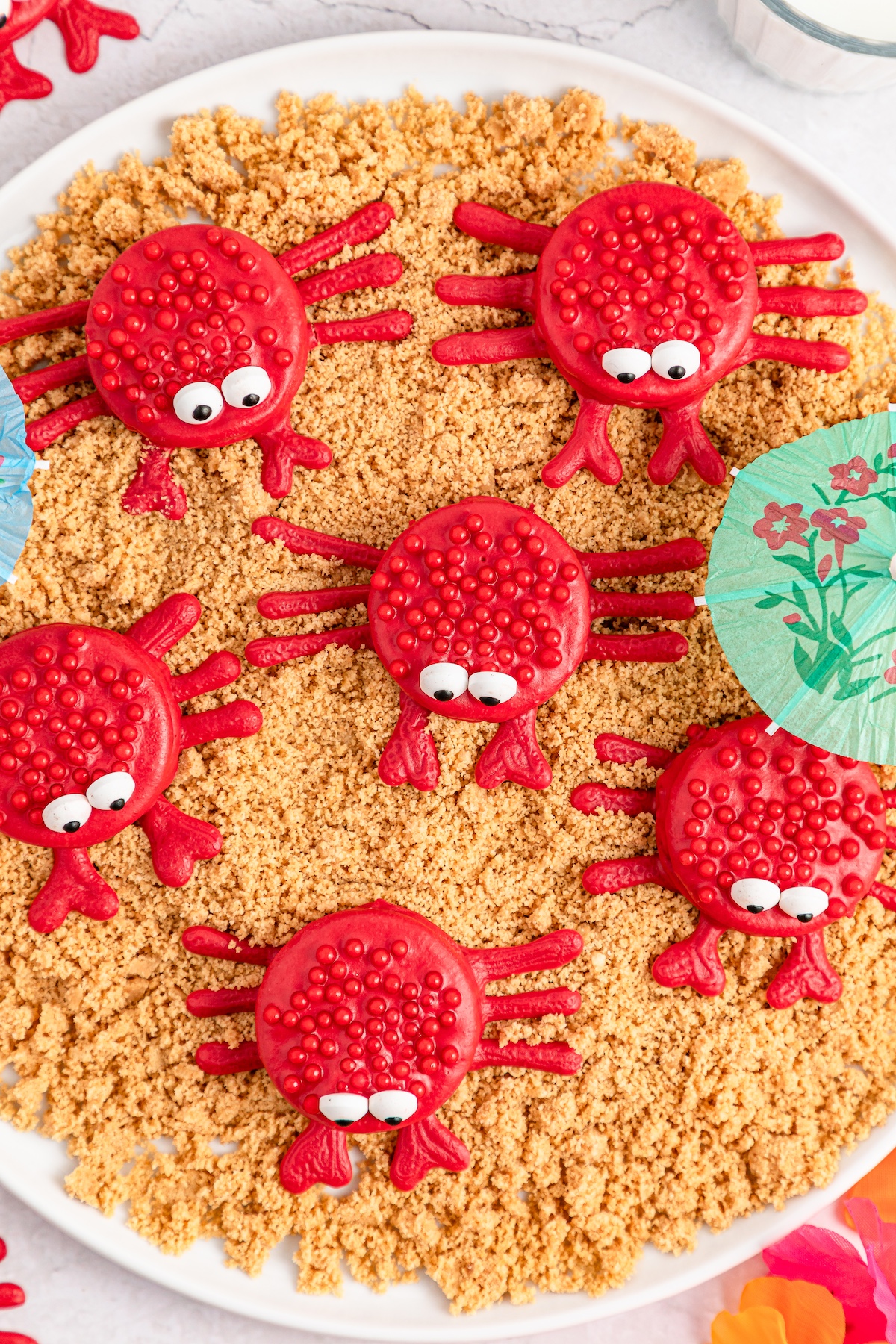 crab Oreo cookies in sand made by crumbs