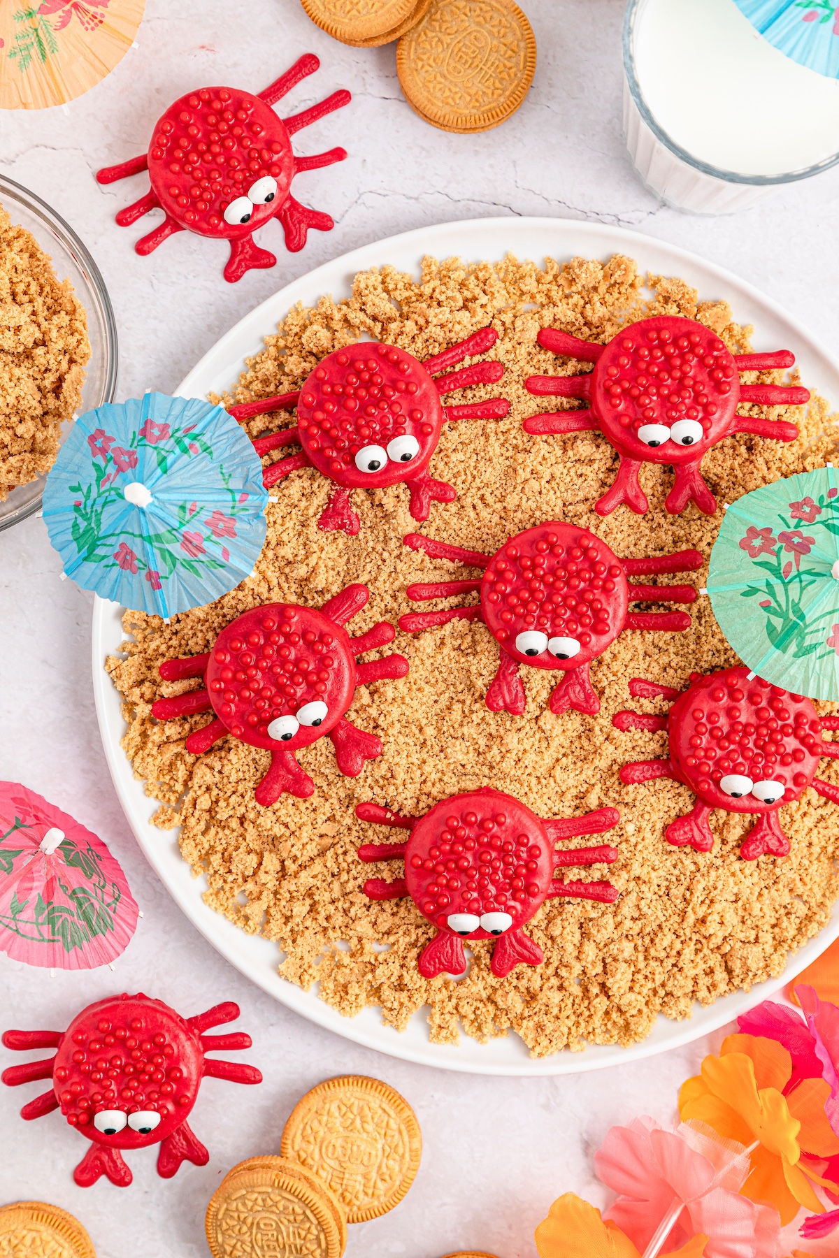 crab Oreo cookies in sand made by crumbs