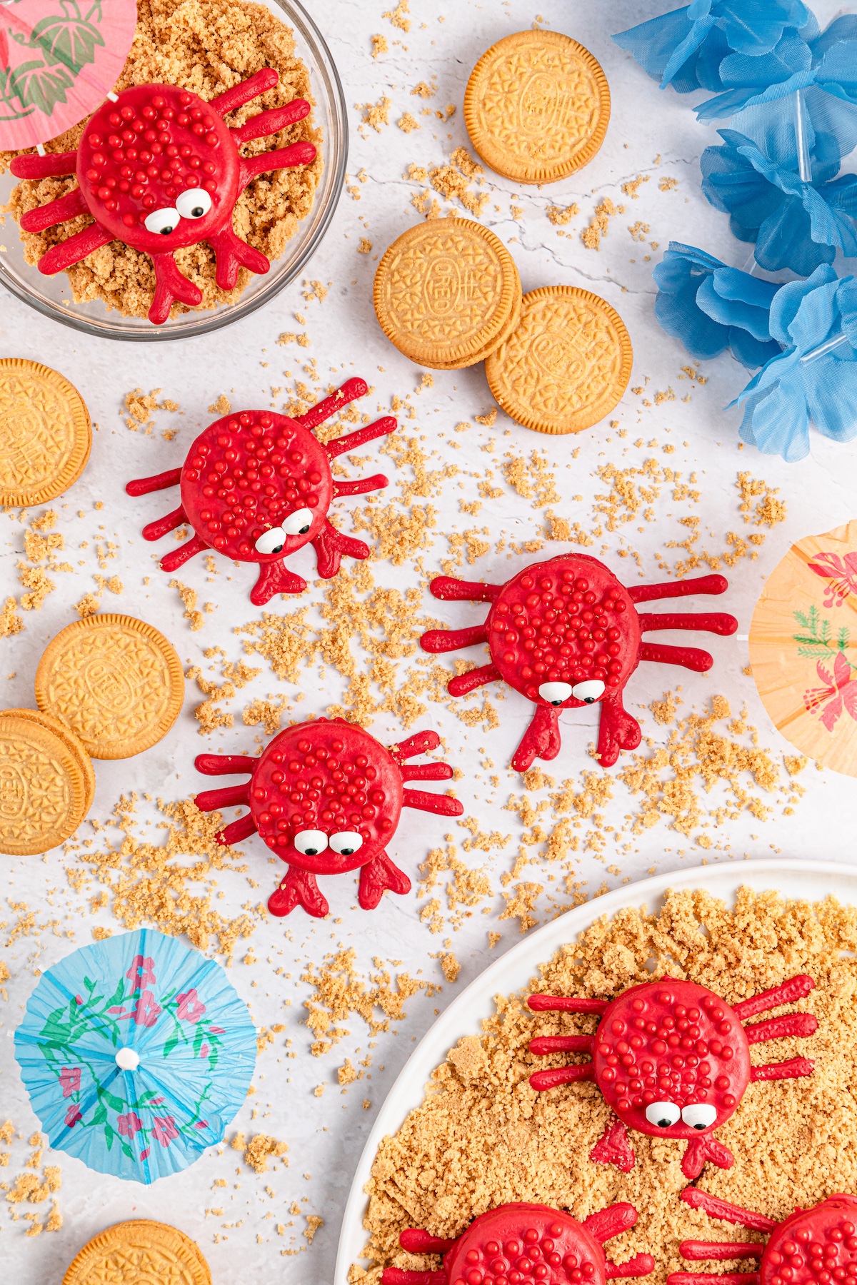 crab Oreo cookies in sand made by crumbs