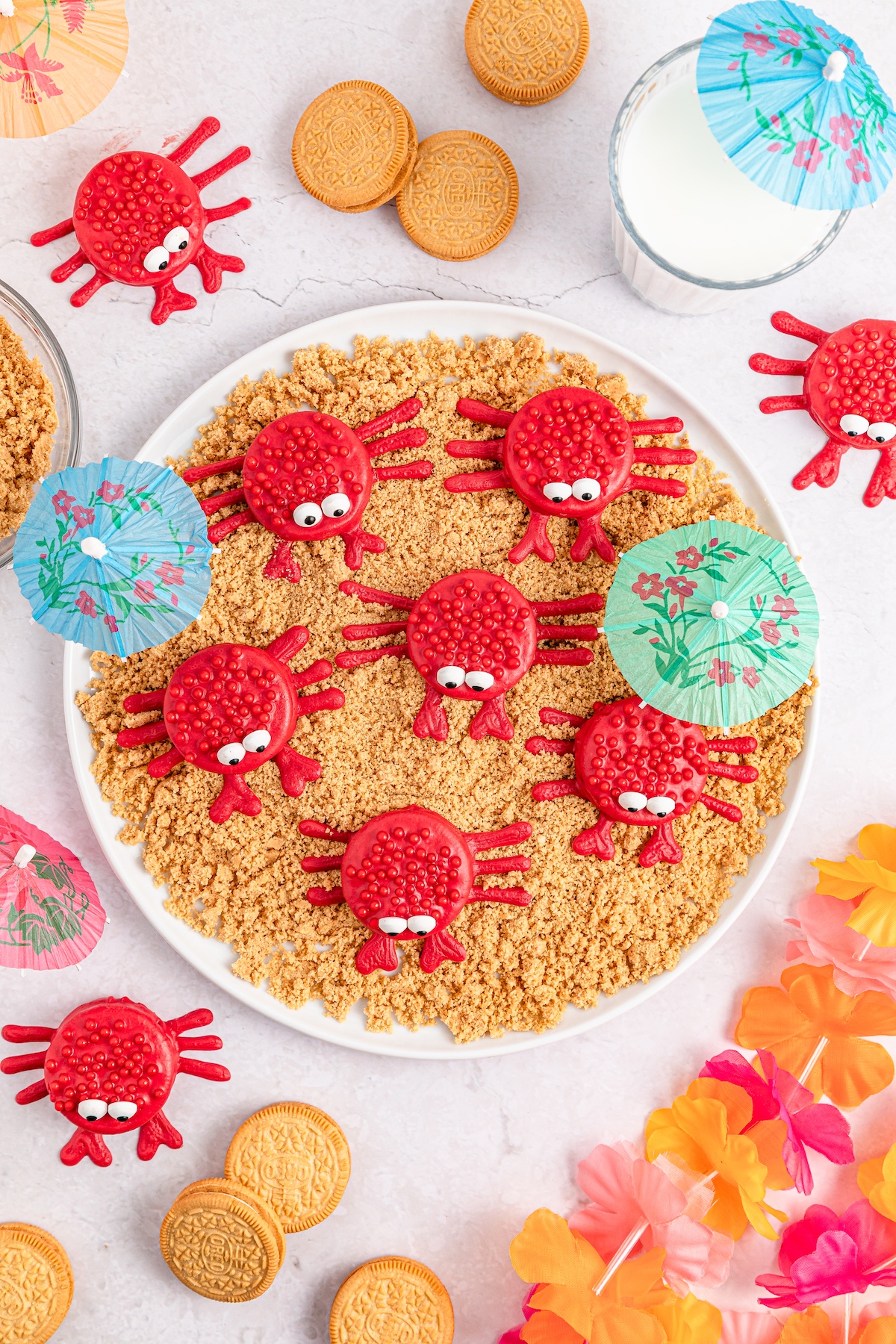 crab Oreo cookies in sand made by crumbs