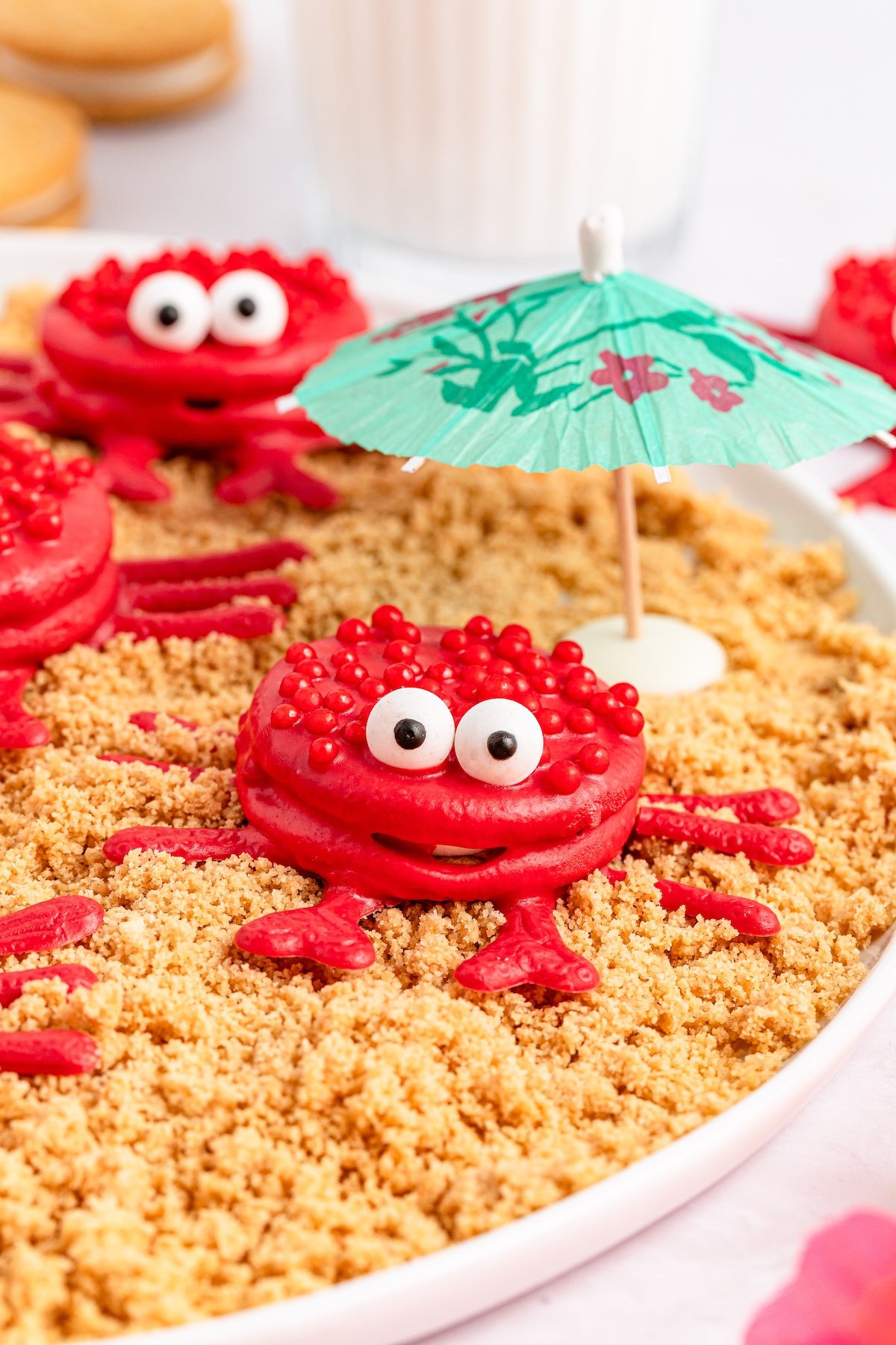 crab Oreo cookies in sand made by crumbs