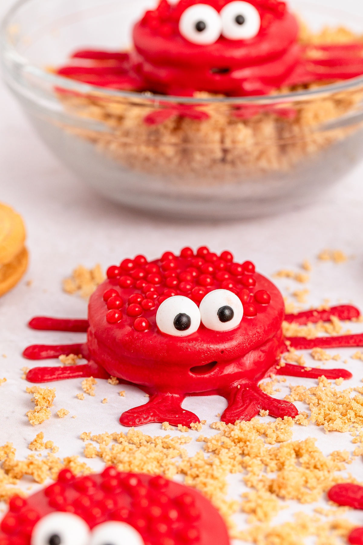 crab Oreo cookies in sand made by crumbs