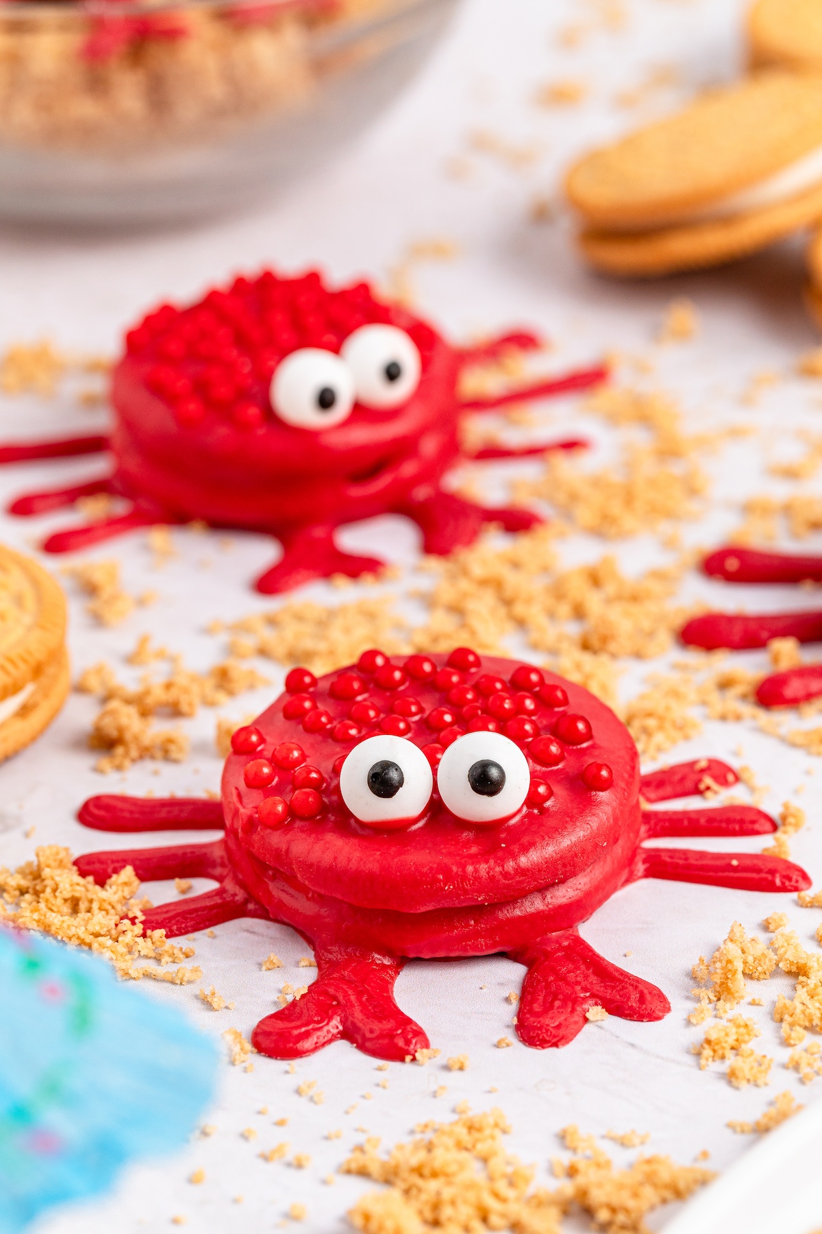 crab Oreo cookies in sand made by crumbs