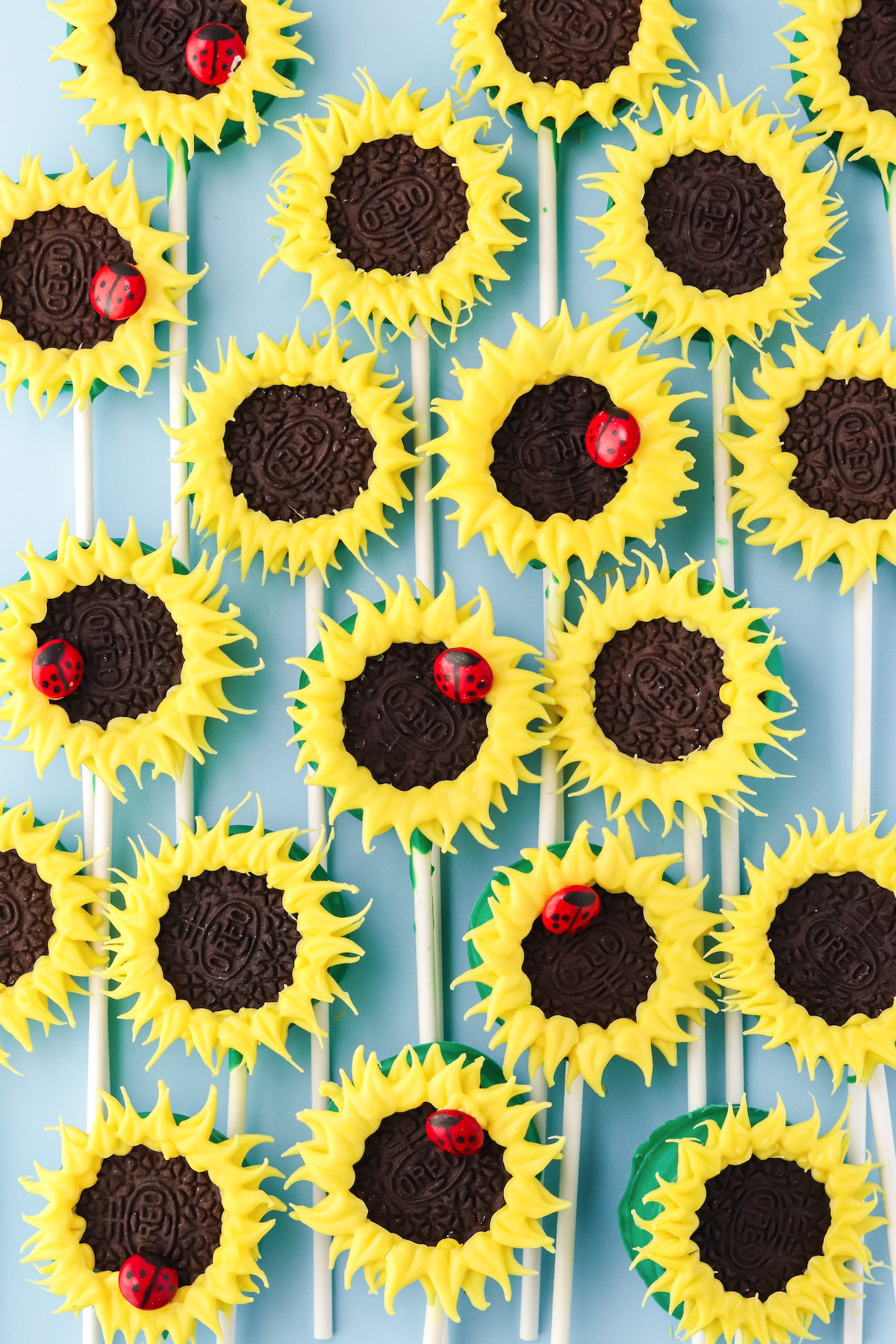 oreo sunflower cookies on a tray