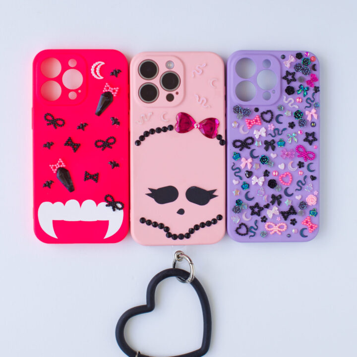 Monster High Phone Cases that you can make. Pink, Purple, coffin gems.