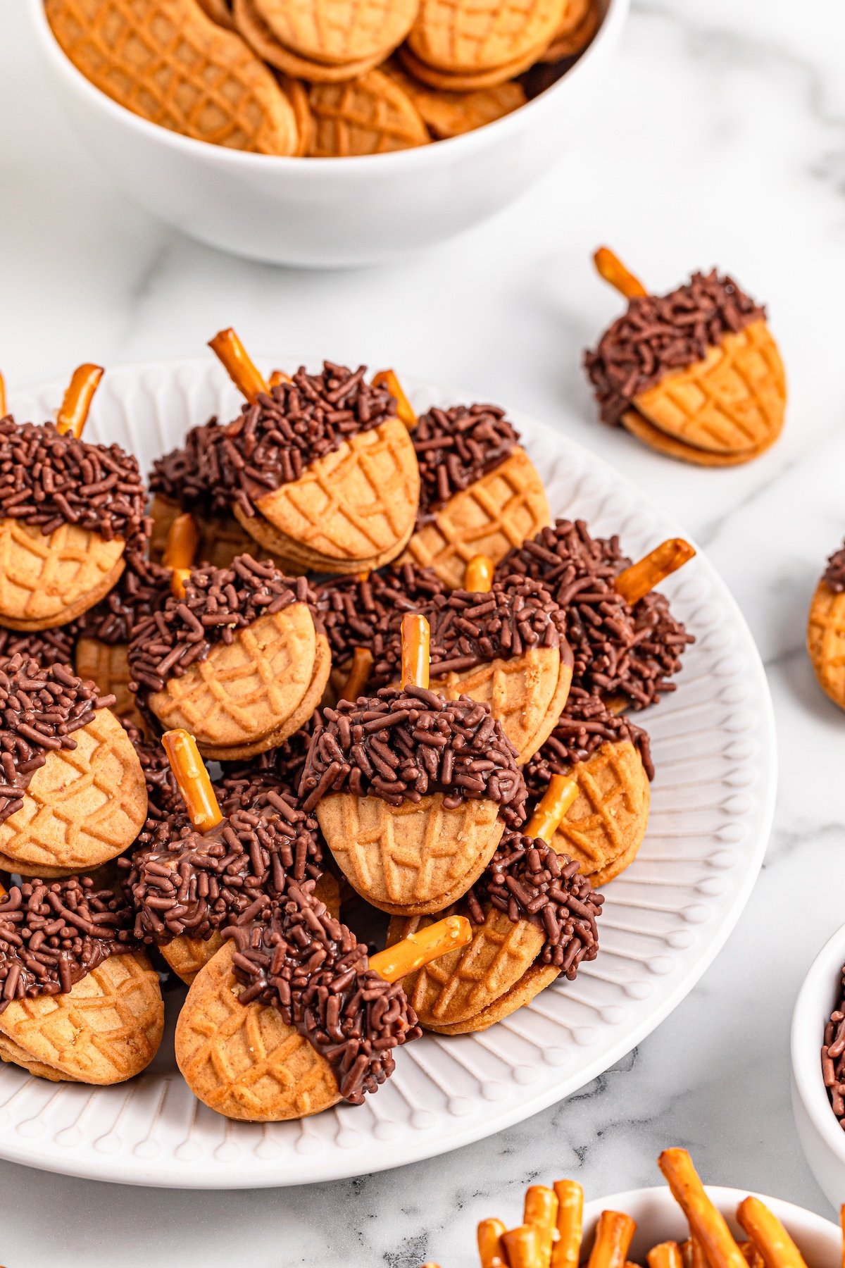 Nutter Butter Acorns on a white plate