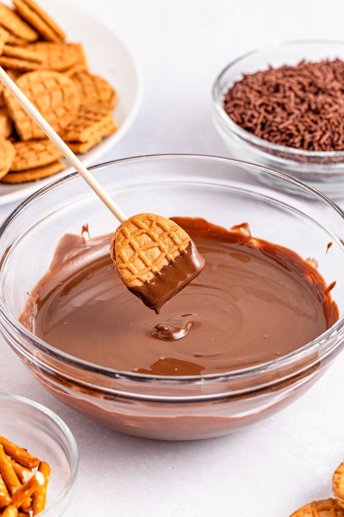 dipping cookie in chocolate