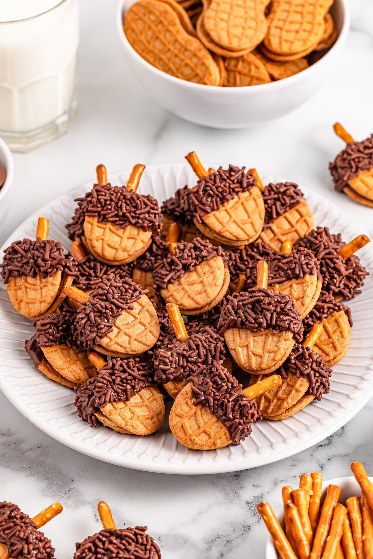 Nutter Butter Acorns on a white plate