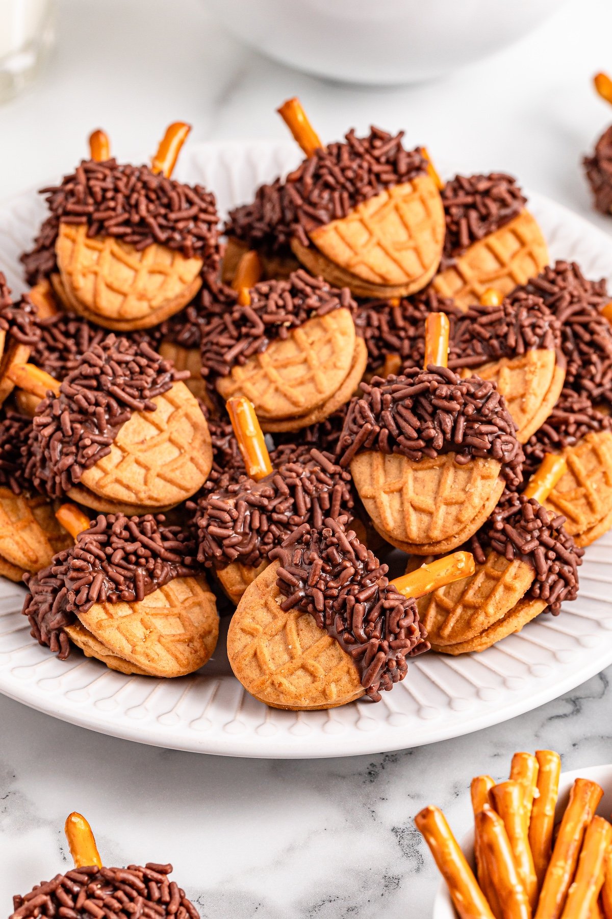 Nutter Butter Acorns on a white plate