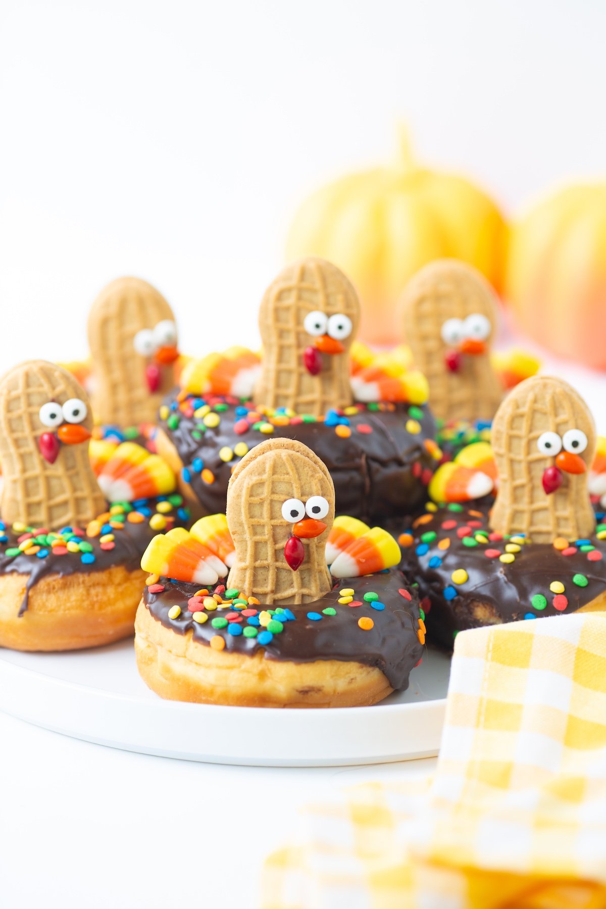 Plate of cute Nutter Butter Turkey Donuts for Thanksgiving