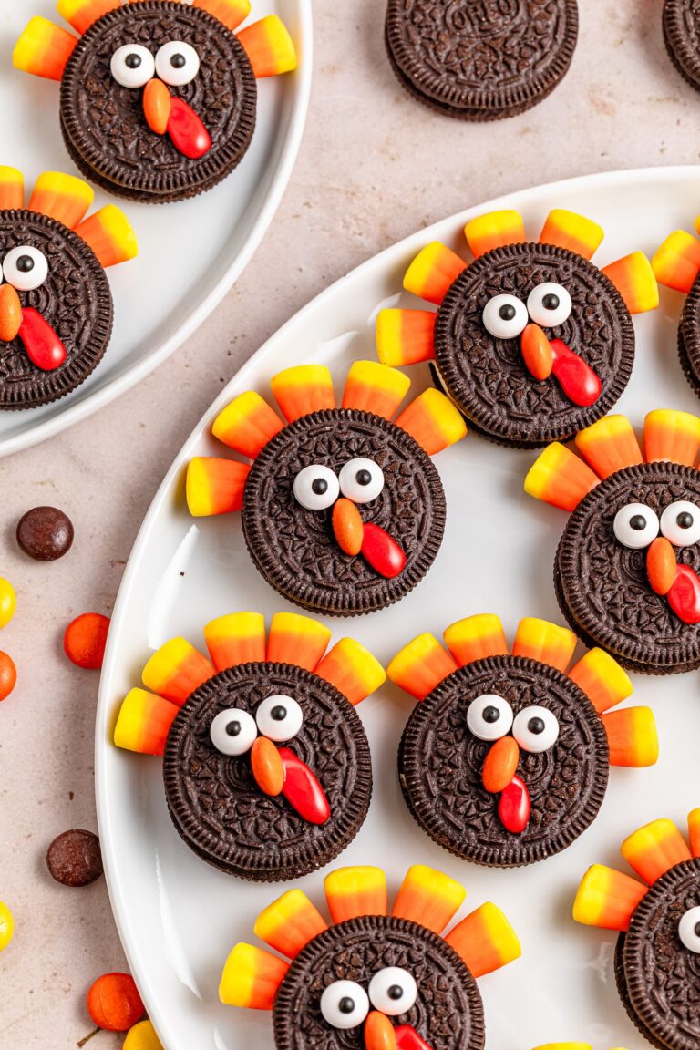 oreo cookie turkeys on a white plate