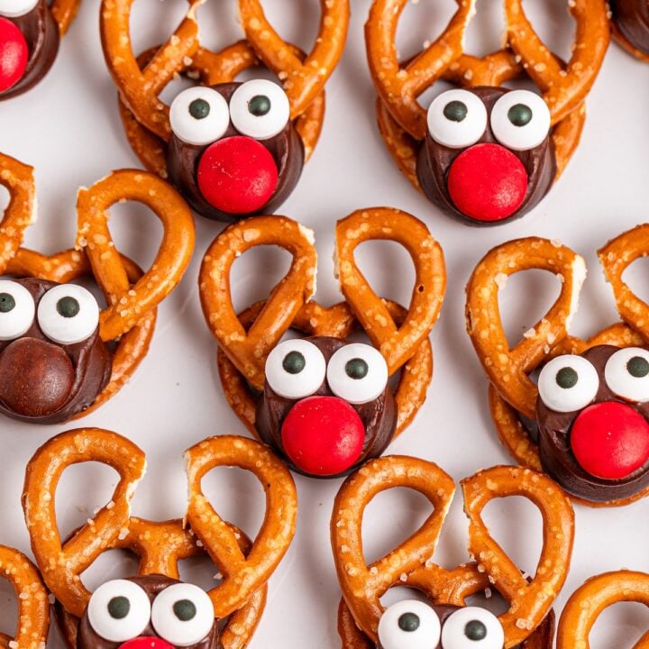 Reindeer Pretzels on a white plate