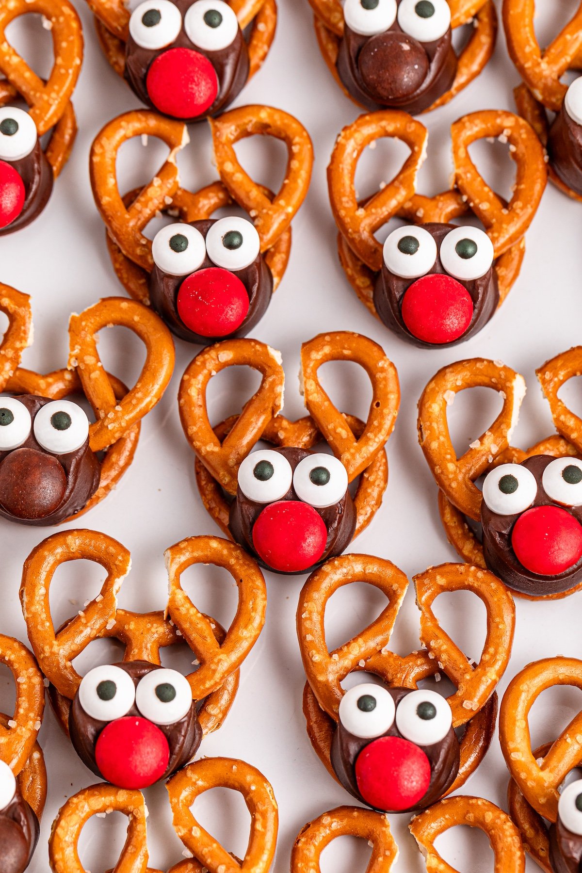 Reindeer Pretzels on a white plate