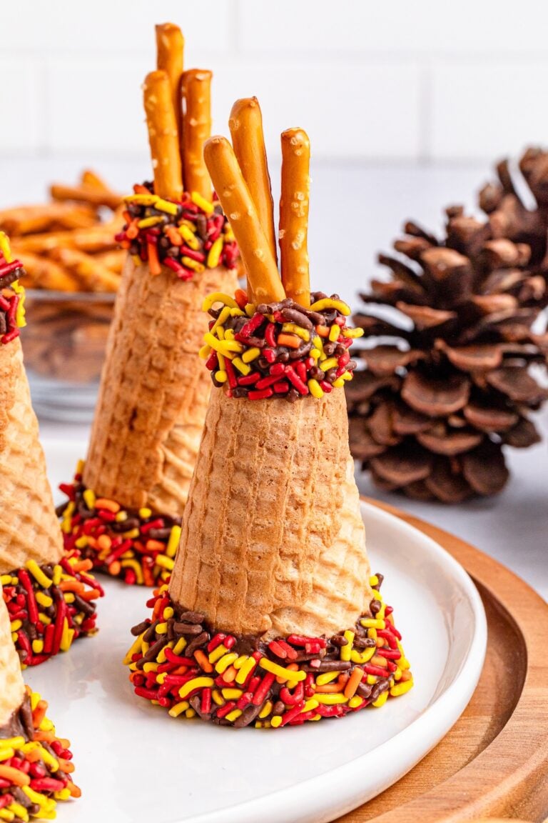 teepee cake cones on a white plate