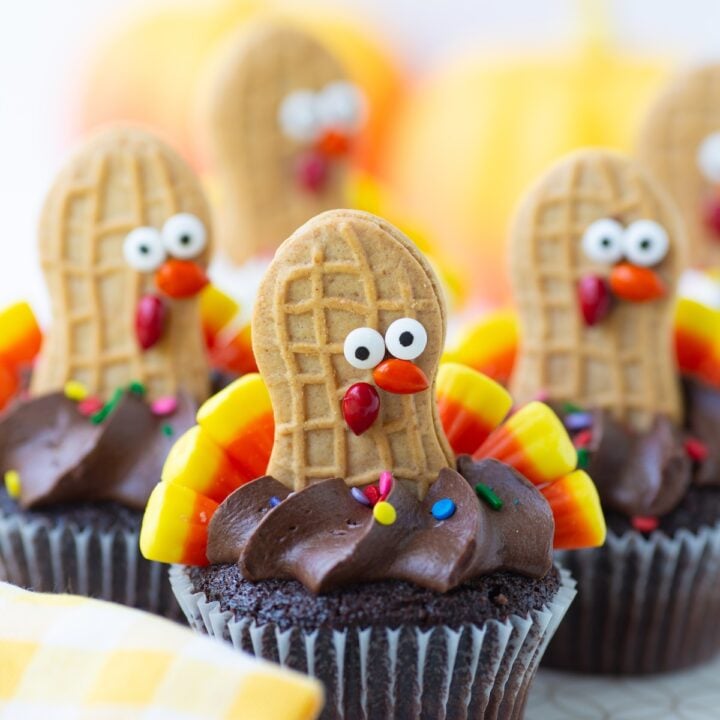 Nutter Butter Turkey Cupcakes up close.