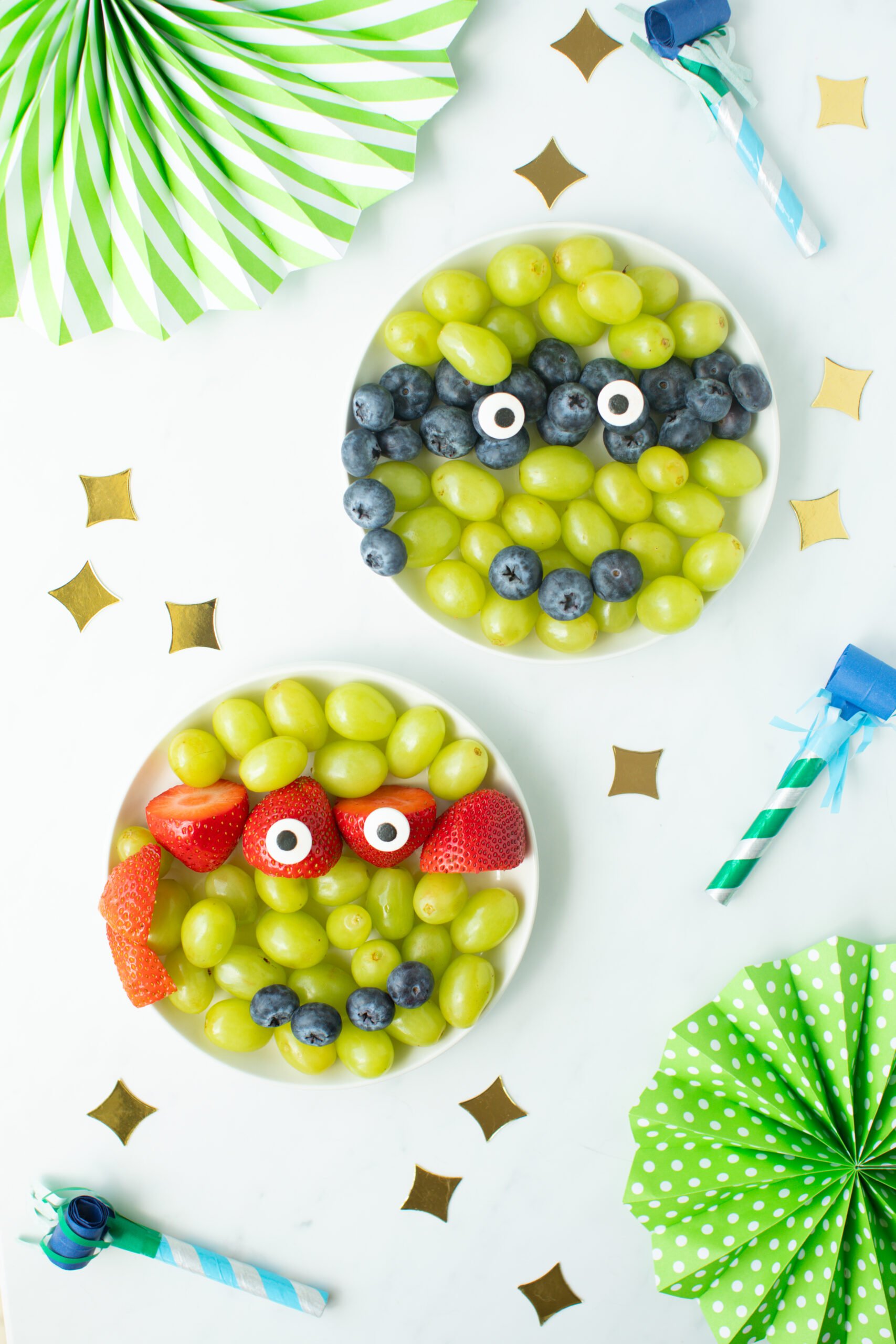 Sweet fruit arrangements crafted to resemble Teenage Mutant Ninja Turtle characters. Cowabunga Fruit Plates!