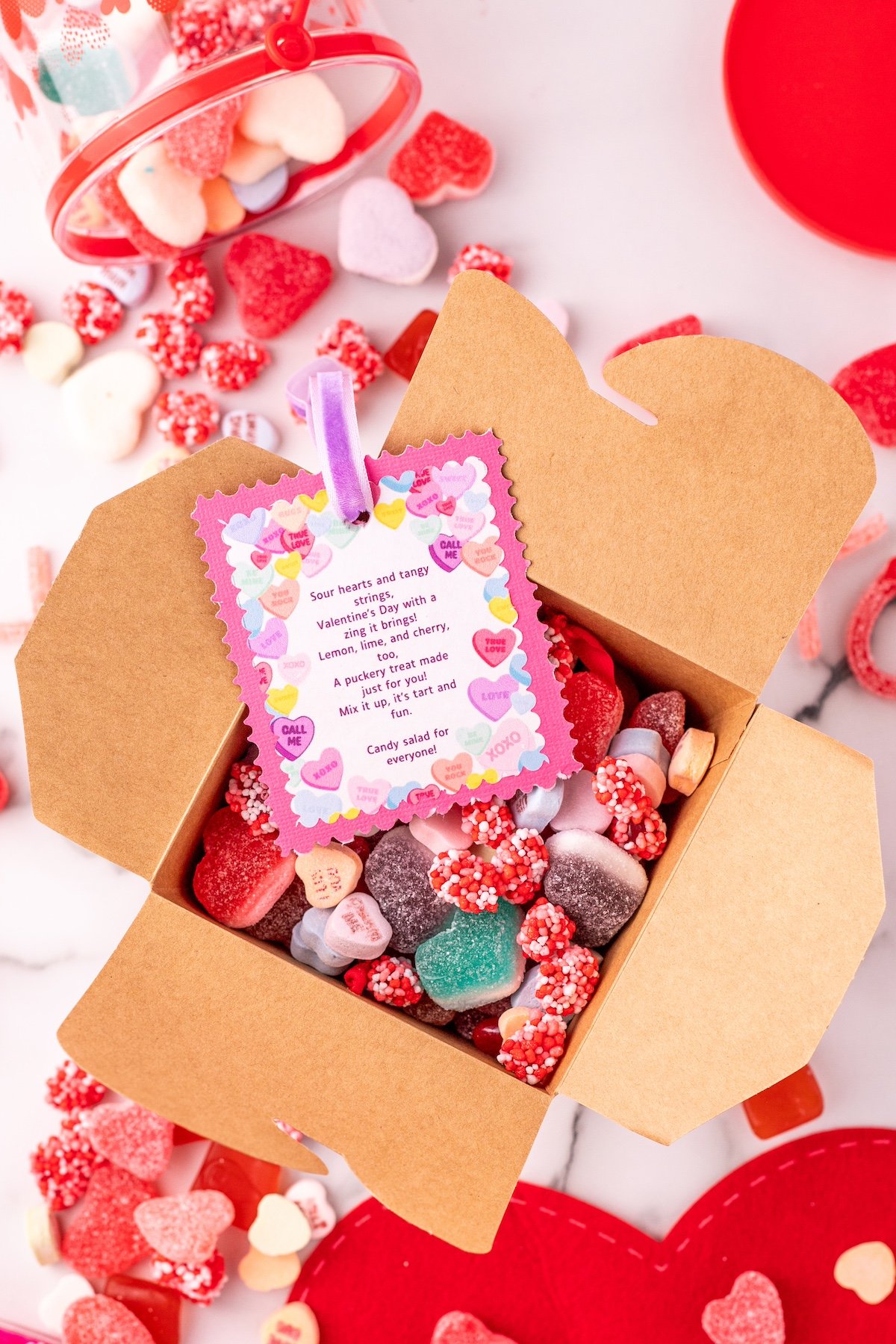 candy salad with a cute printable in a box