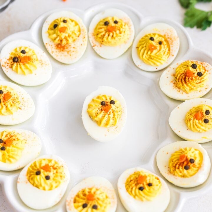 baby chick delived eggs on a white plate