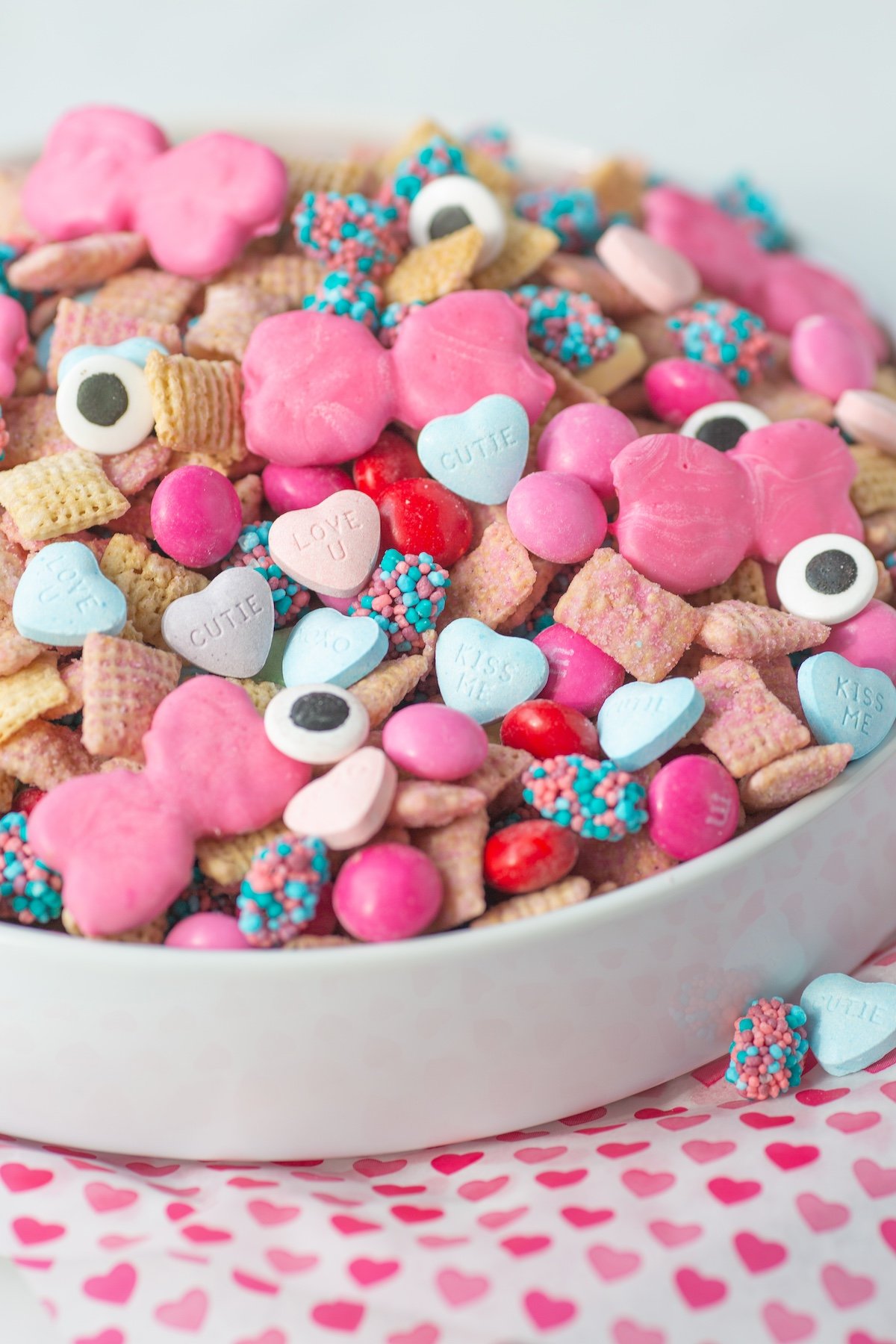 Monster High Snack Mix in a white serving dish.