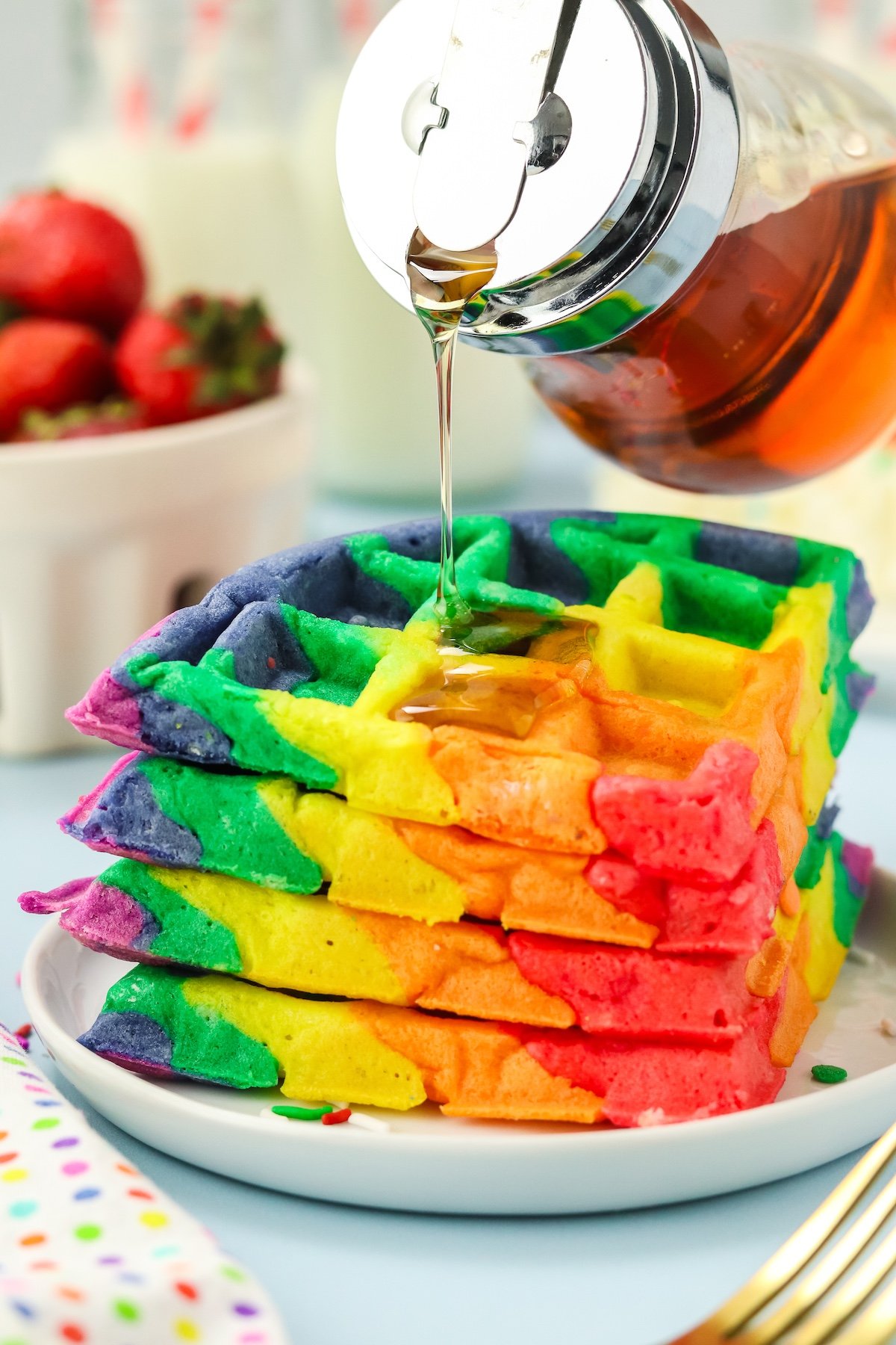 rainbow waffles on a plate