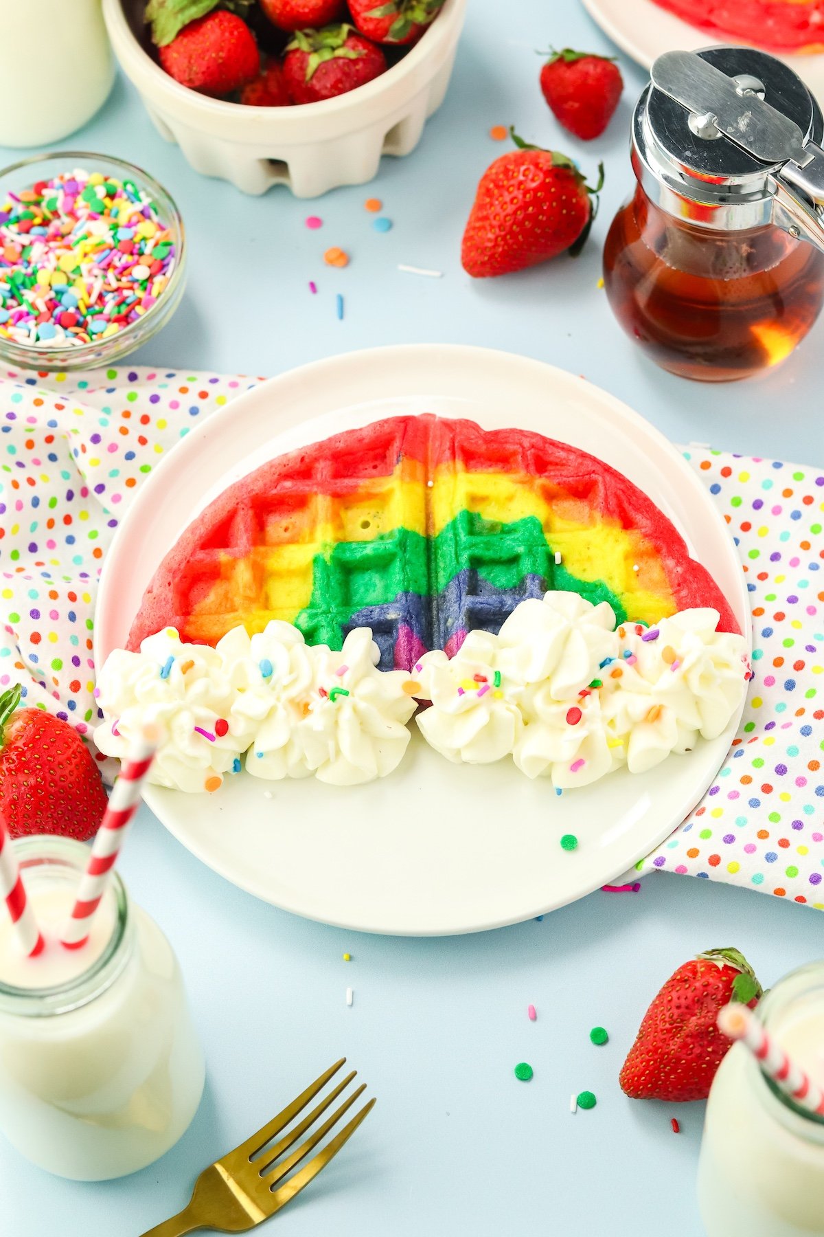 rainbow waffle on a white plate