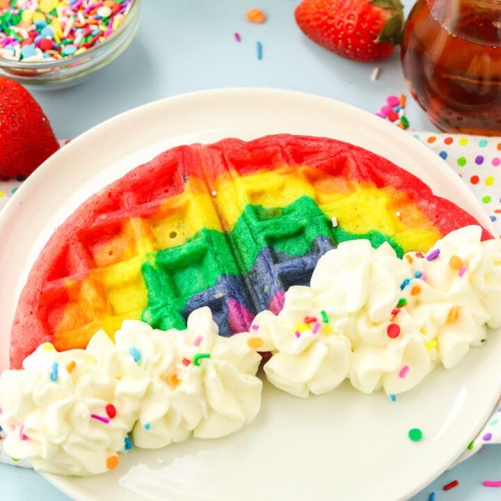 rainbow waffle on a white plate