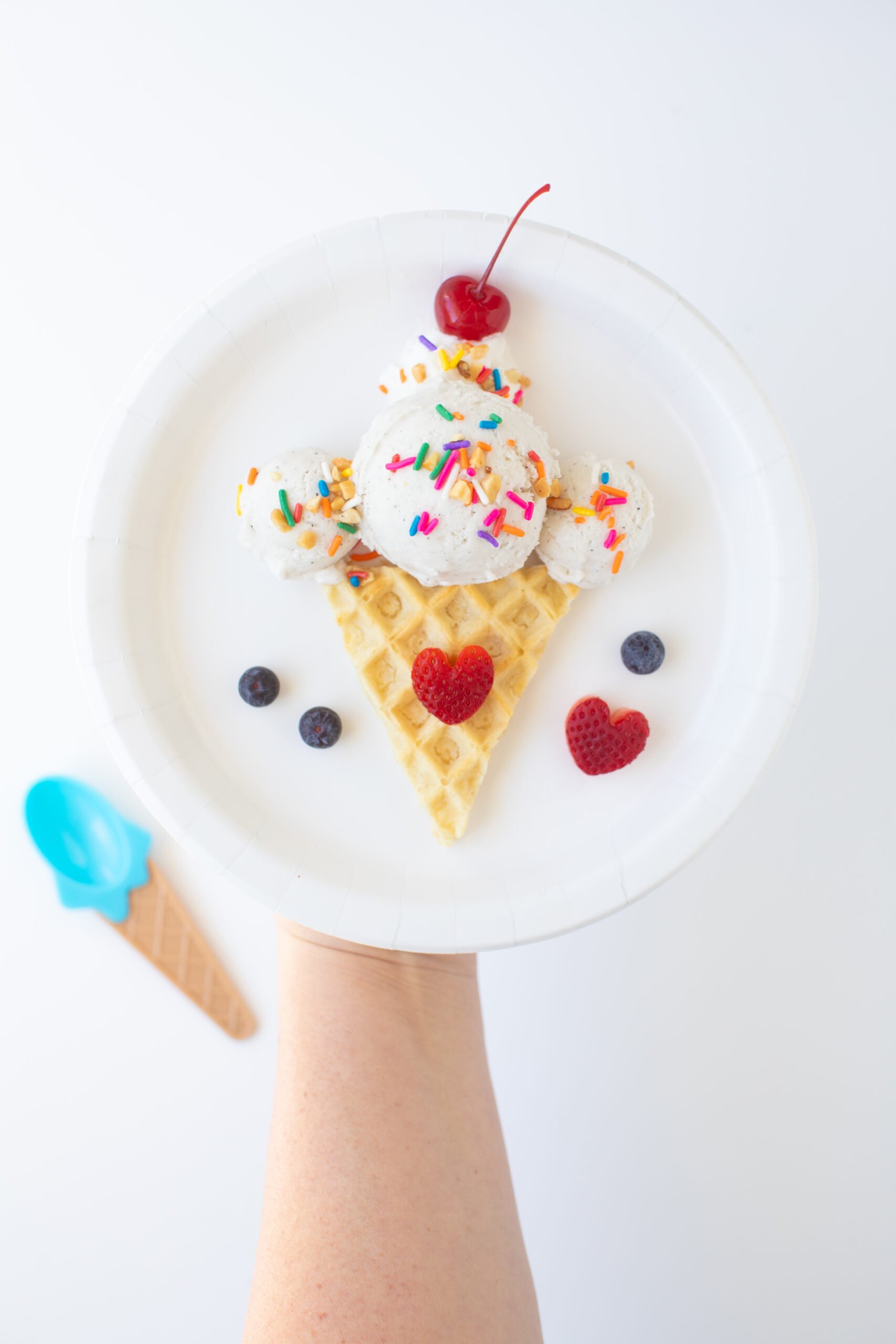 cute ice cream waffle sundaes served on a plate