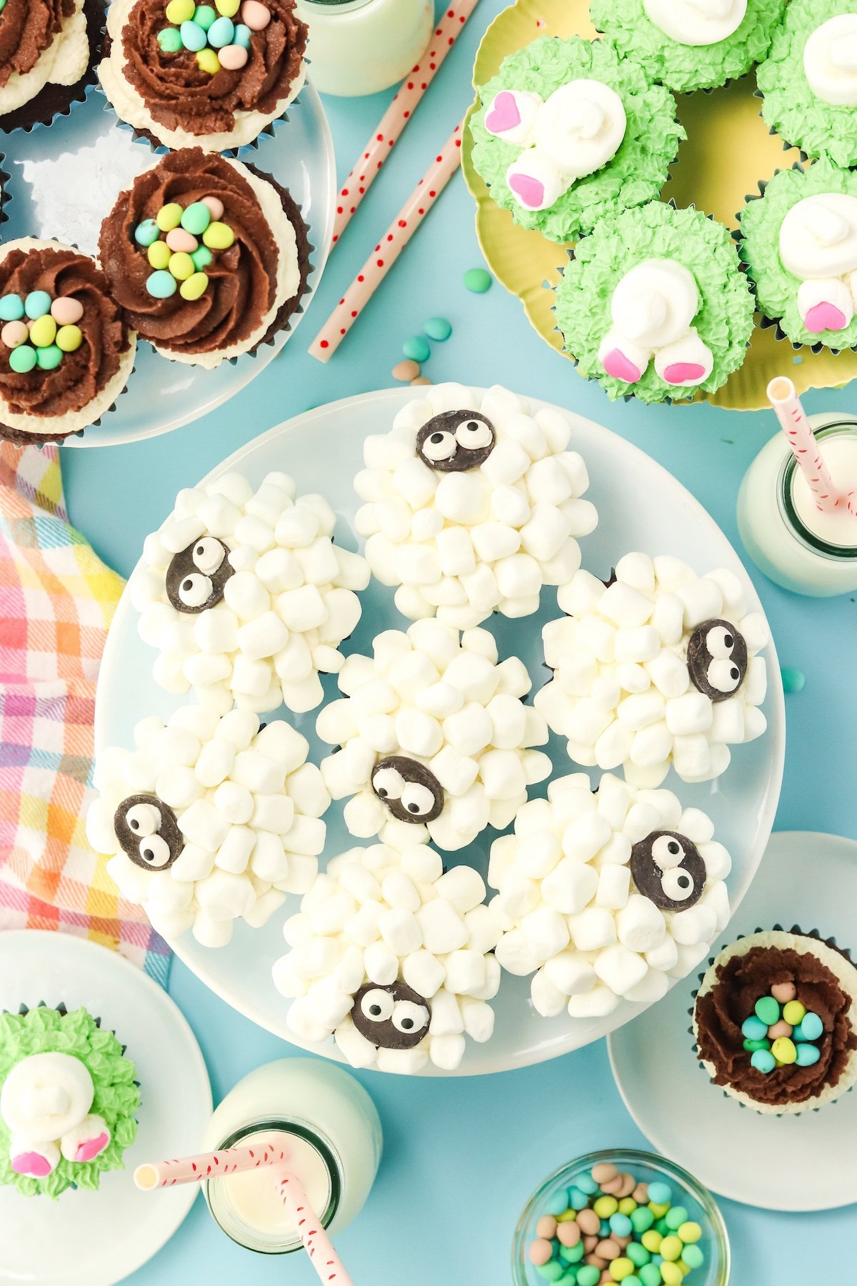 sheep cupcakes on a plate