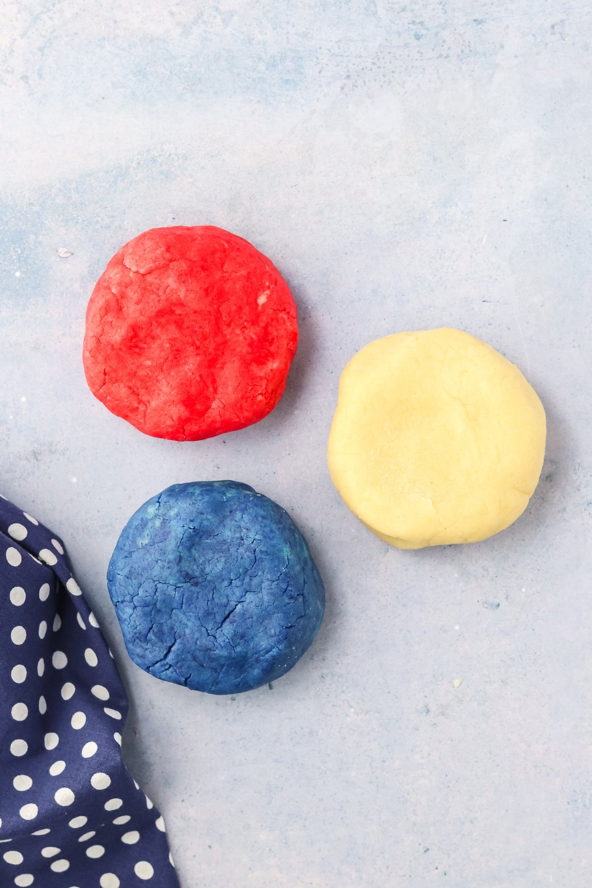 3 balls of colored dough