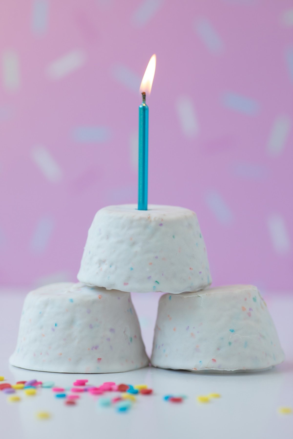 new confetti cakes by wonder with a birthday candle