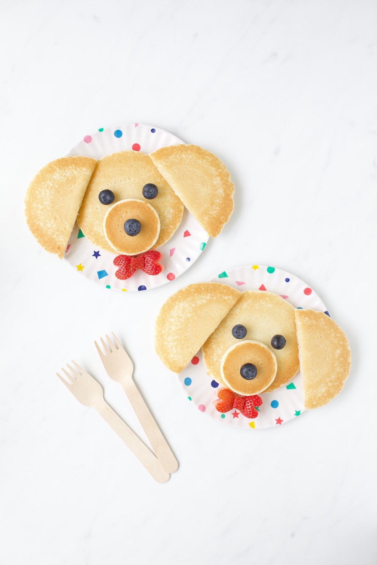 cute dog animal pancakes using frozen pancakes and fruit