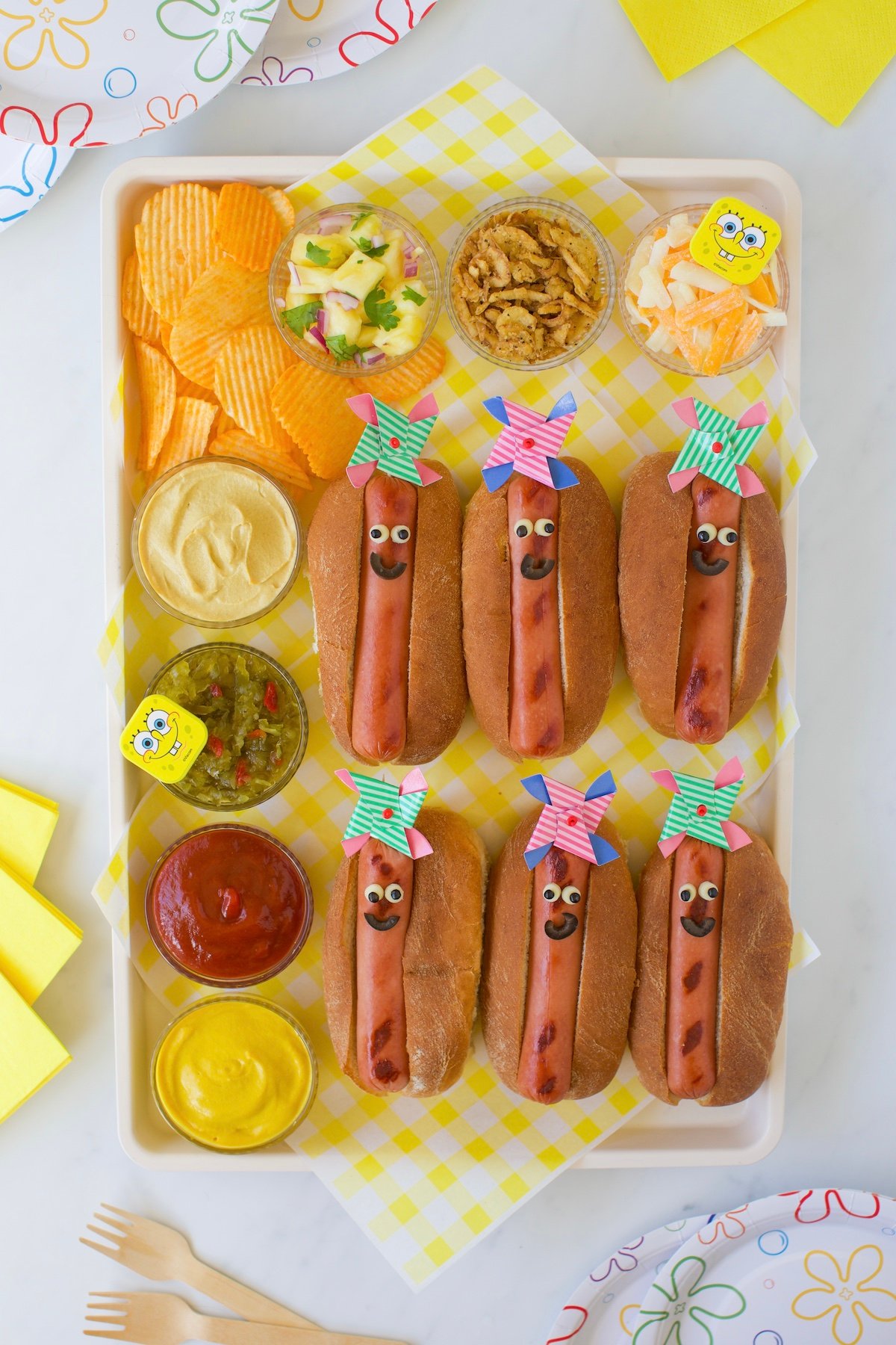 Hot dog bar inspired by Spongebob. Weenie bar. 