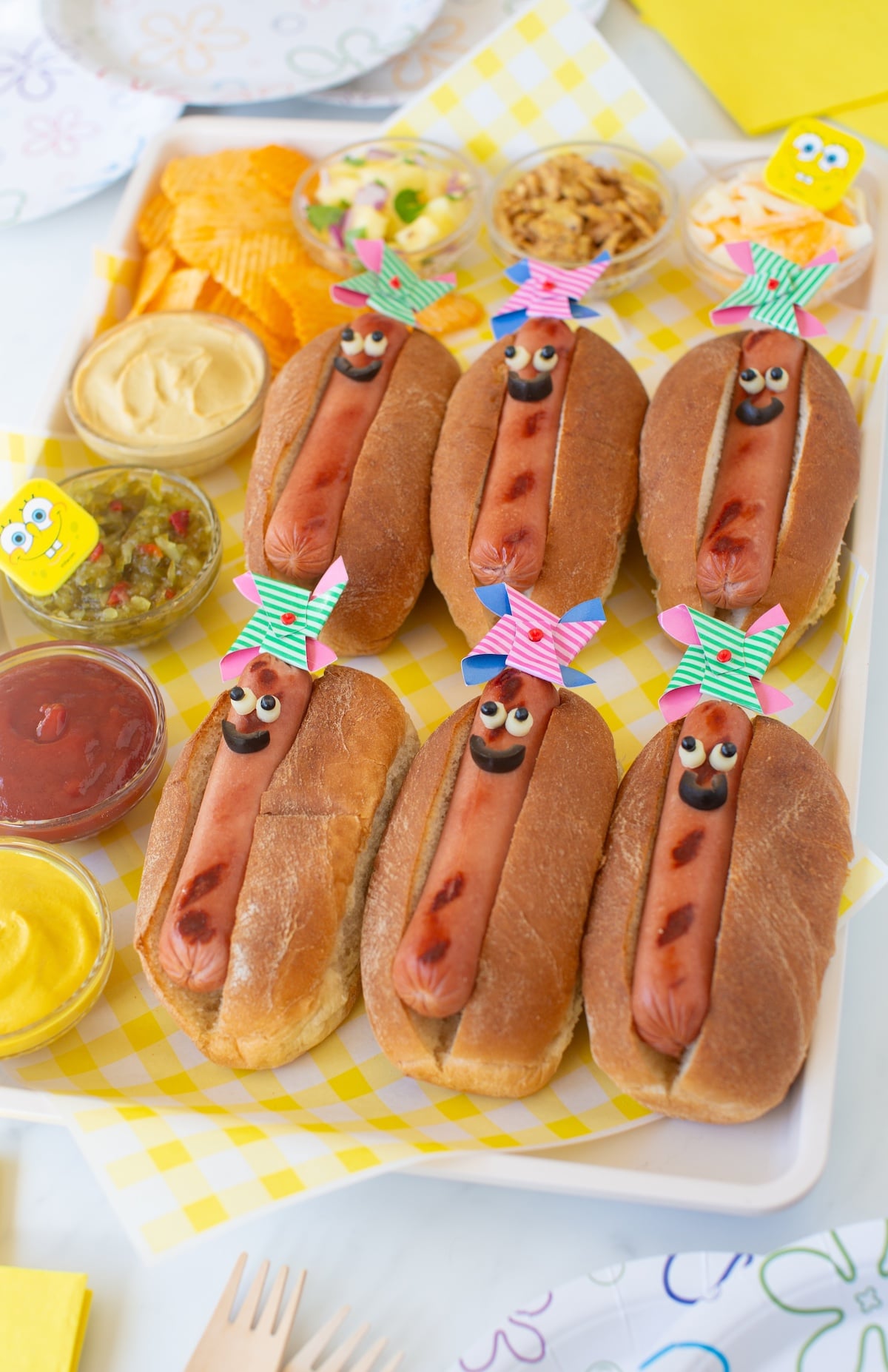 spongebob weenie bar on a baking sheet