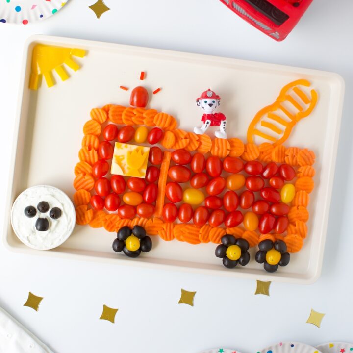 Fire Truck Vegetable Tray for Paw Patrol: Fire Rescue watch party. Marshall Toy.
