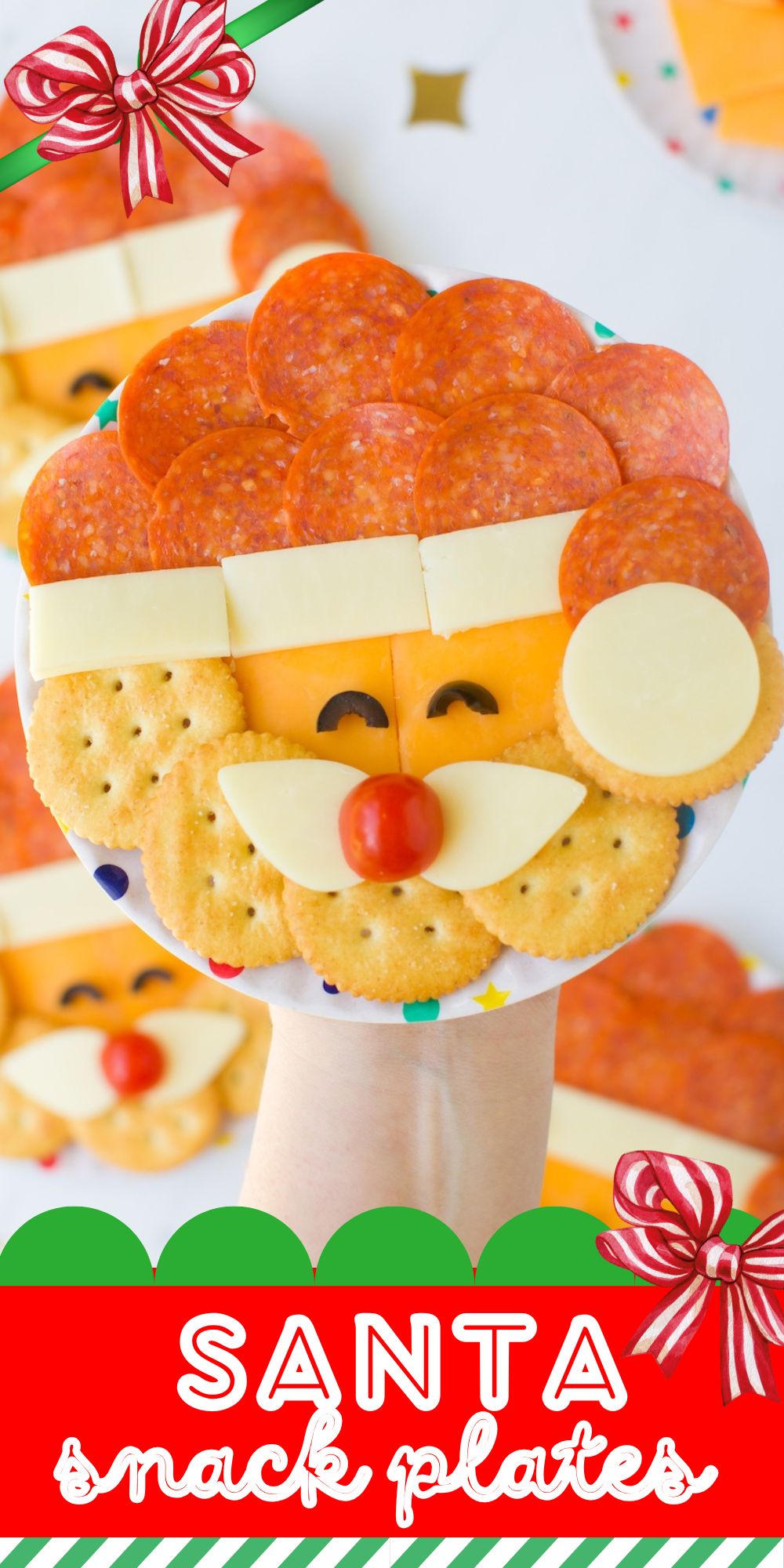 Cutest Santa Snack Plates for one. Perfect alternative to sharable large snack trays. Perfect holiday appetizer for kids and adults alike.