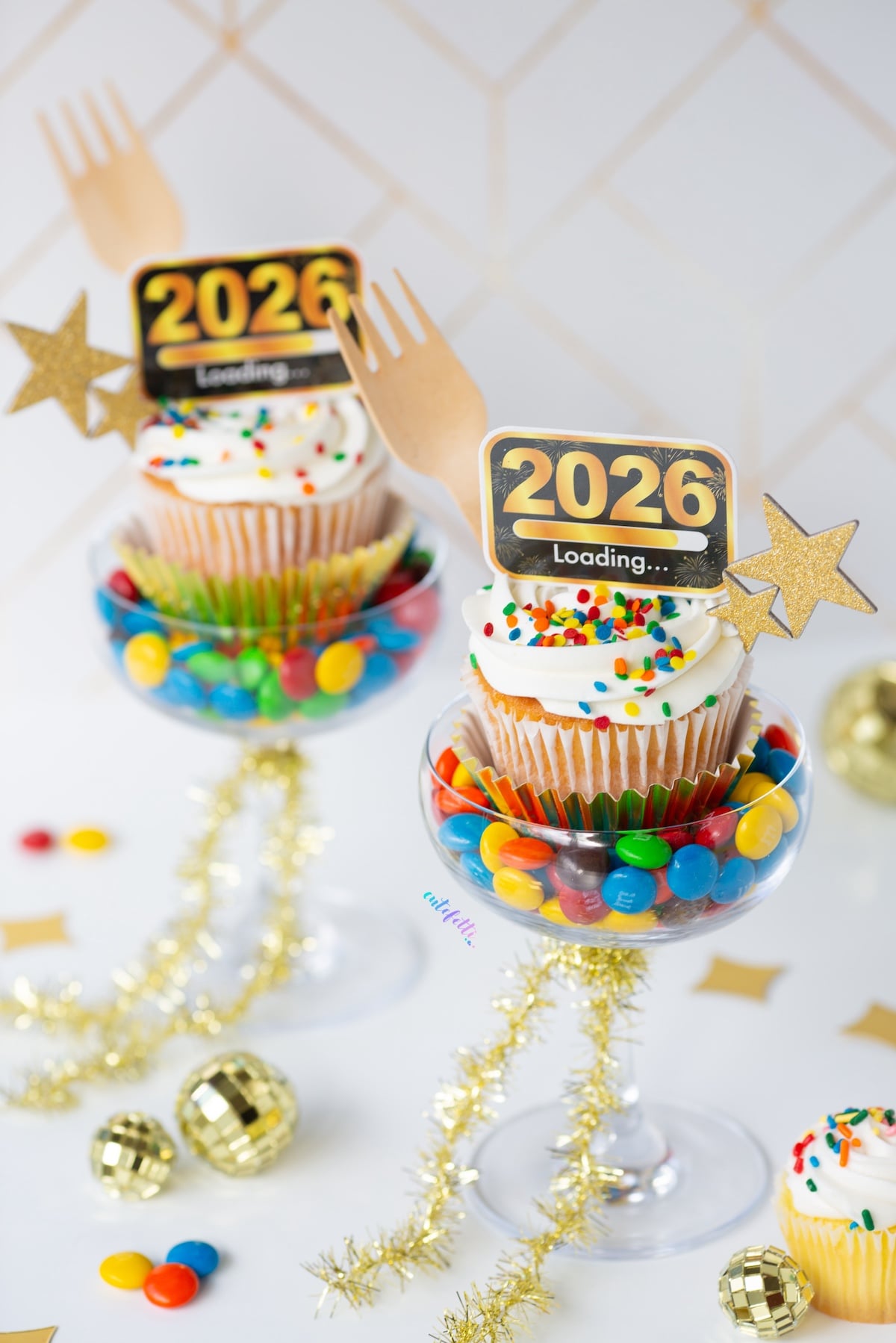 cupcake candy cups for new year's day or new year's eve.