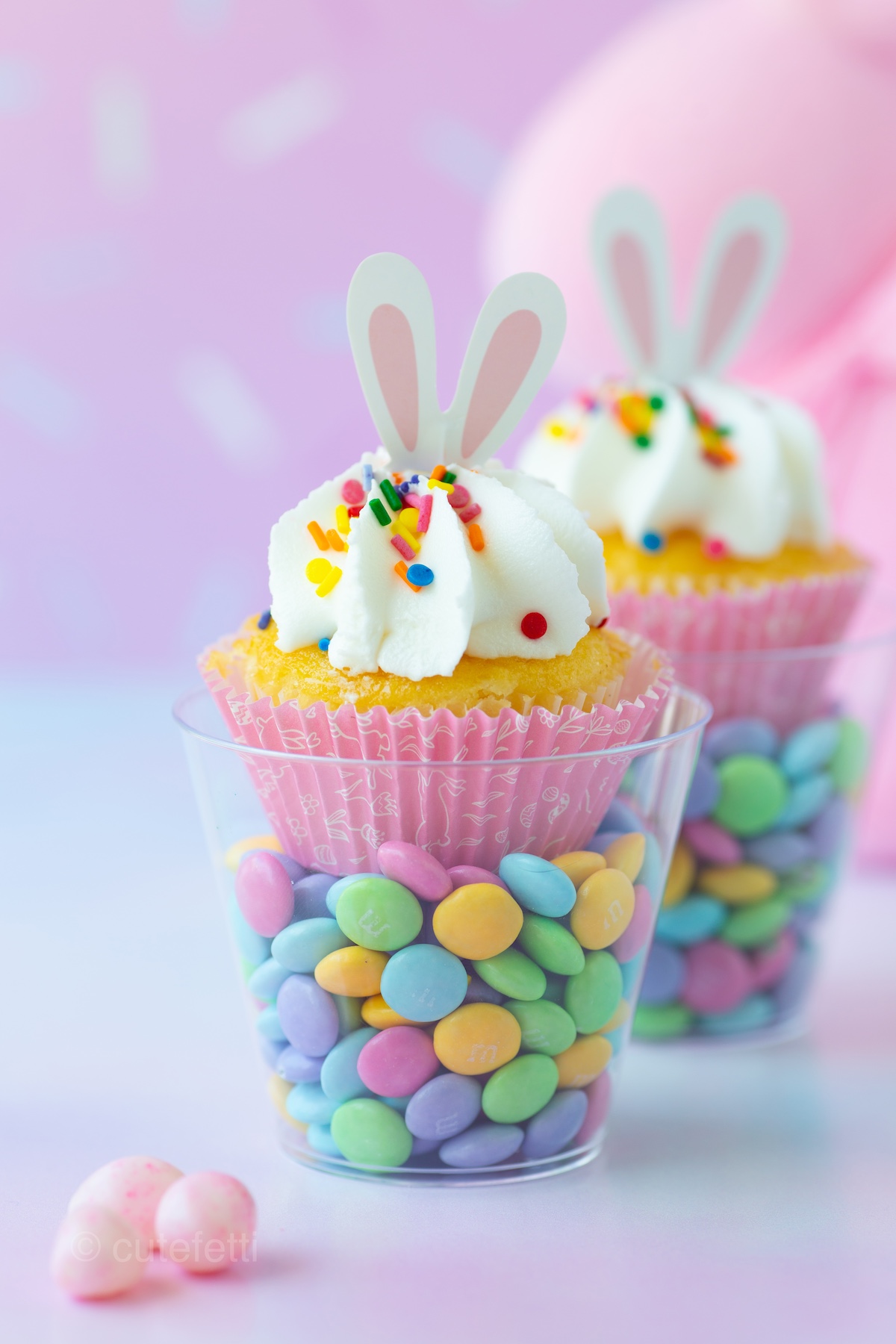 easter bunny cupcake candy cups favors. cute pastel desserts for the holiday.